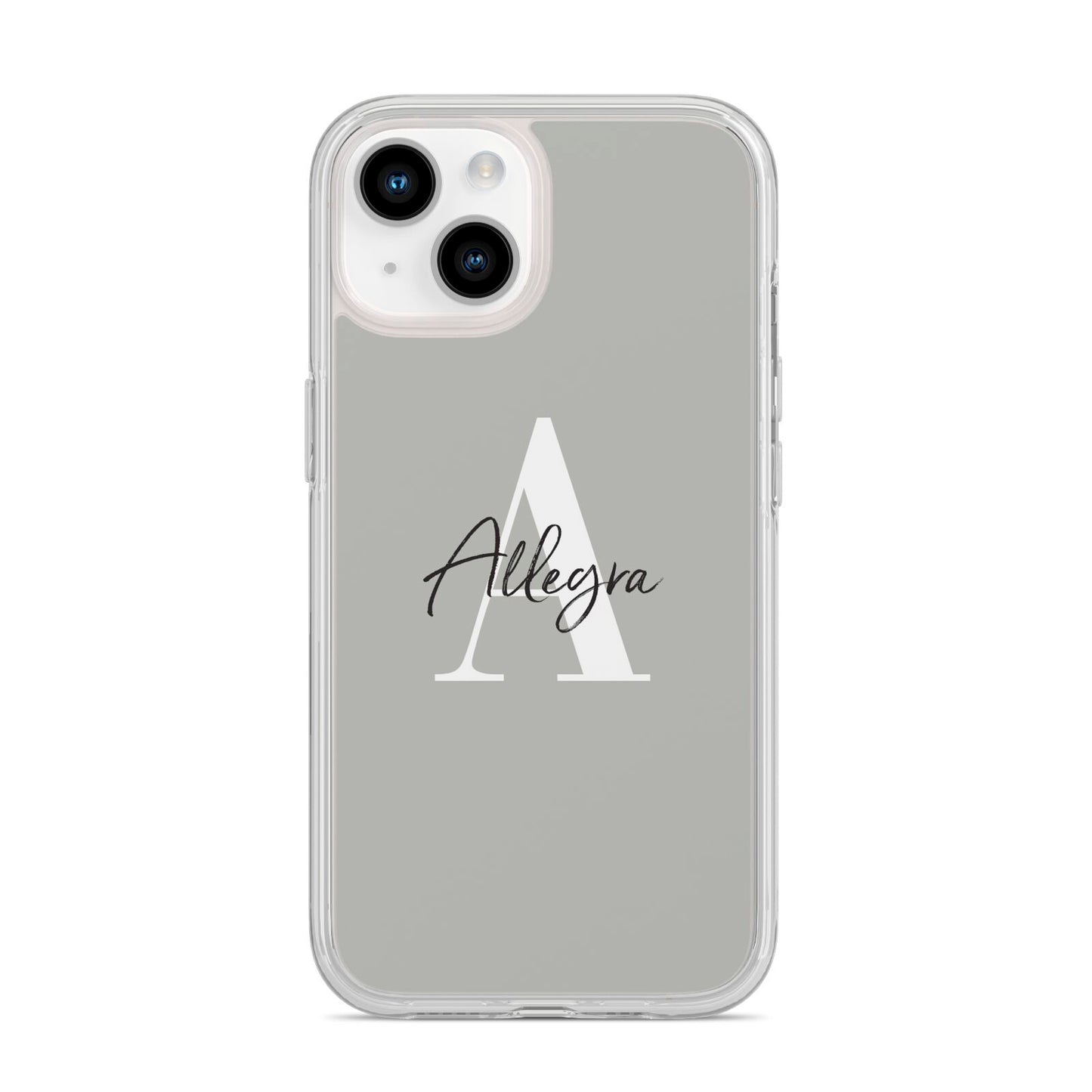 Personalised Grey Initials And Name iPhone 14 Clear Tough Case Starlight