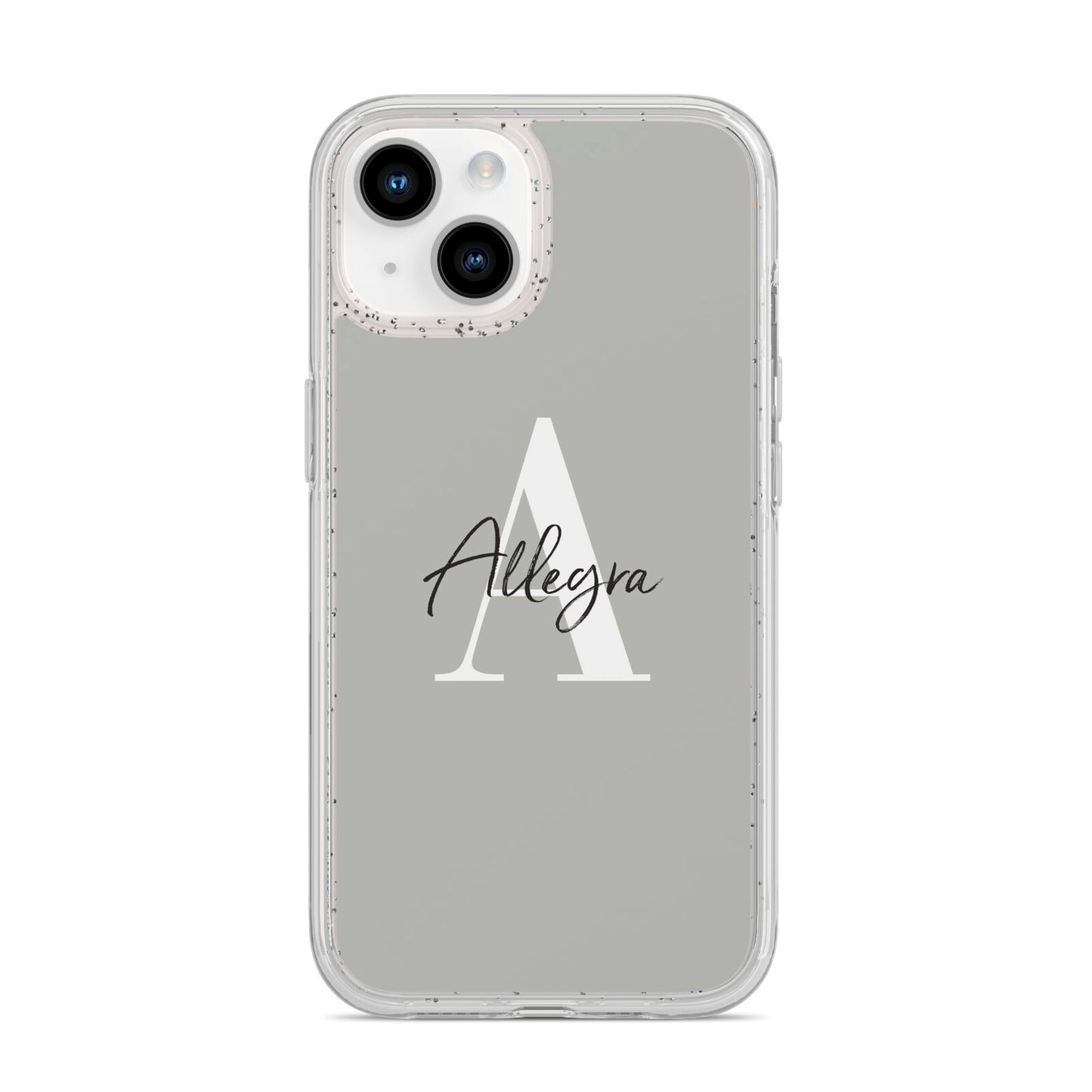 Personalised Grey Initials And Name iPhone 14 Glitter Tough Case Starlight