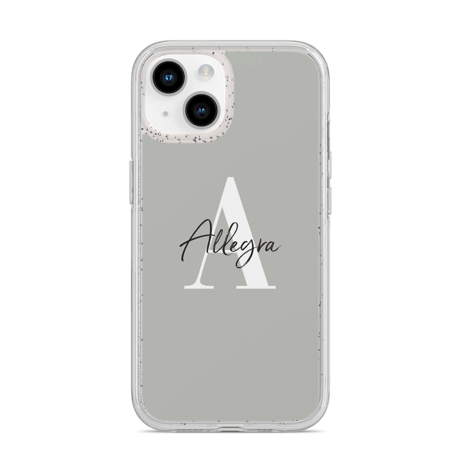 Personalised Grey Initials And Name iPhone 14 Glitter Tough Case Starlight
