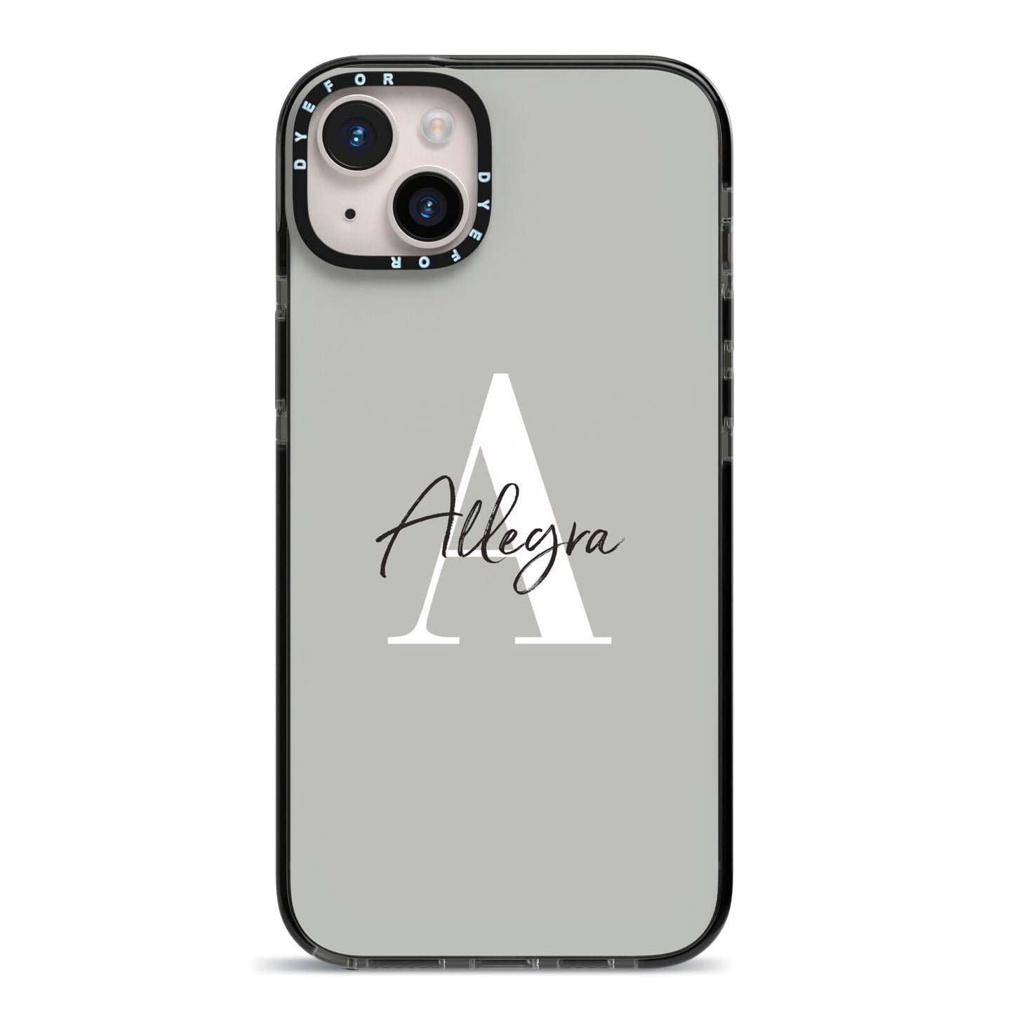Personalised Grey Initials And Name iPhone 14 Plus Black Impact Case on Silver phone