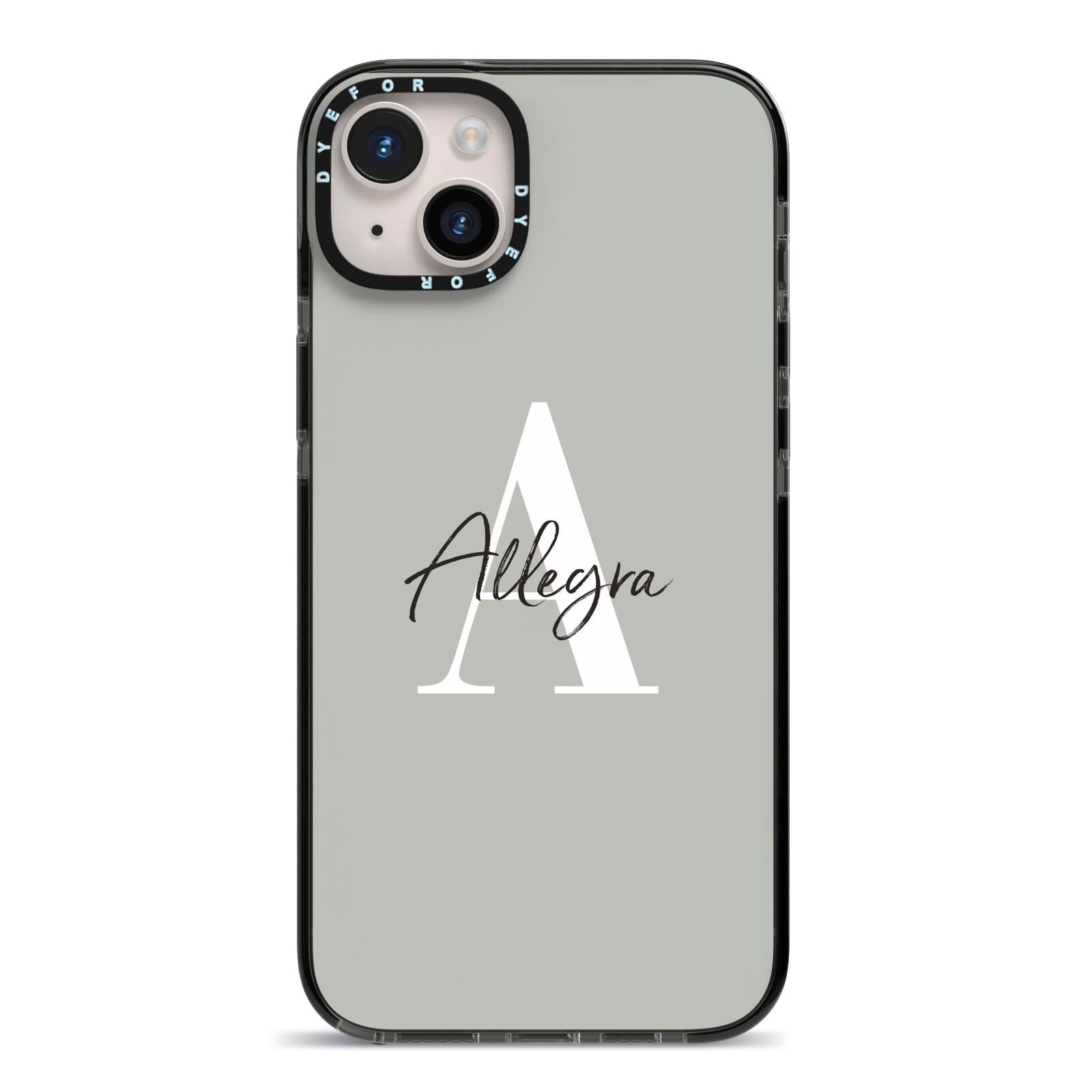 Personalised Grey Initials And Name iPhone 14 Plus Black Impact Case on Silver phone