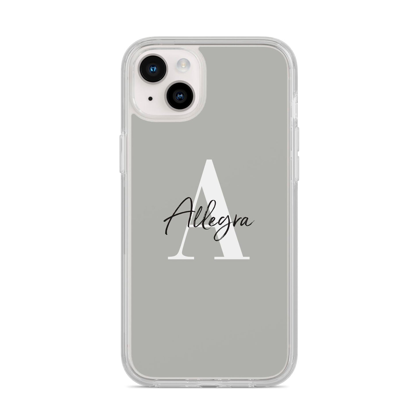 Personalised Grey Initials And Name iPhone 14 Plus Clear Tough Case Starlight