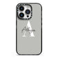 Personalised Grey Initials And Name iPhone 14 Pro Black Impact Case on Silver phone
