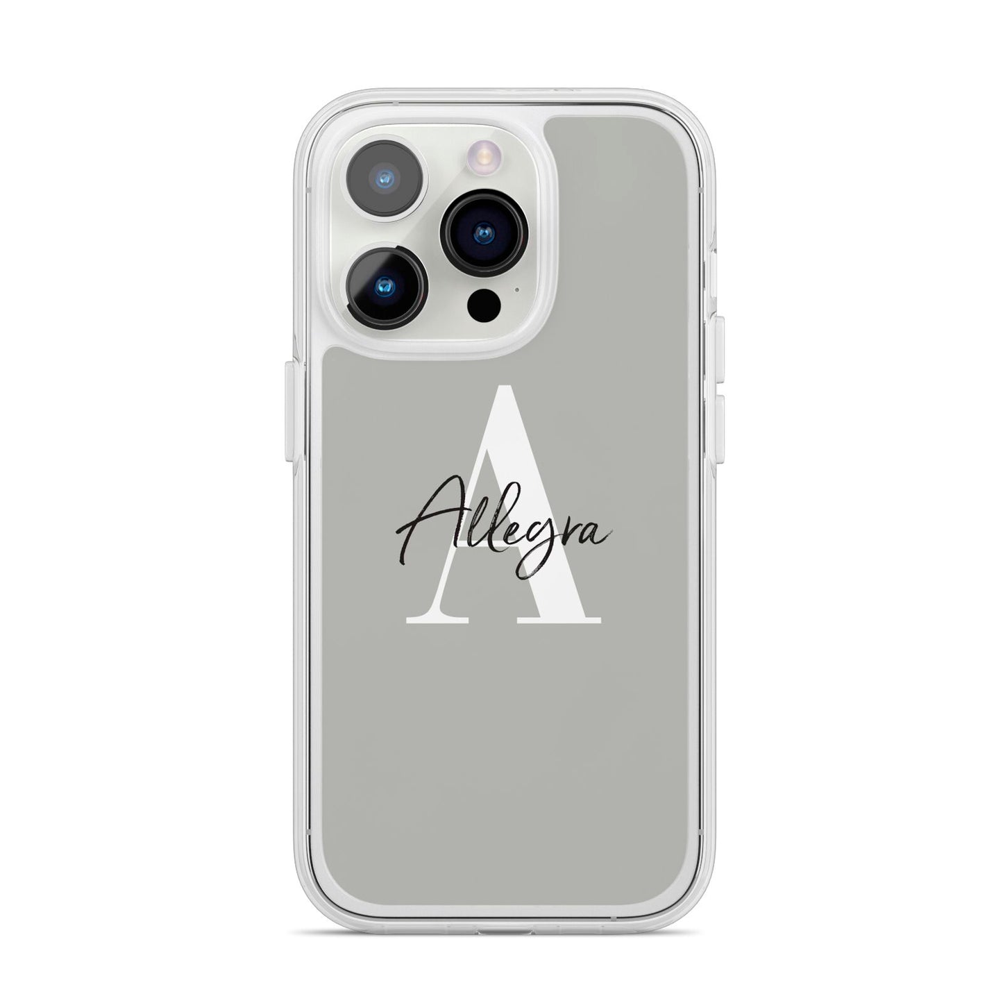 Personalised Grey Initials And Name iPhone 14 Pro Clear Tough Case Silver
