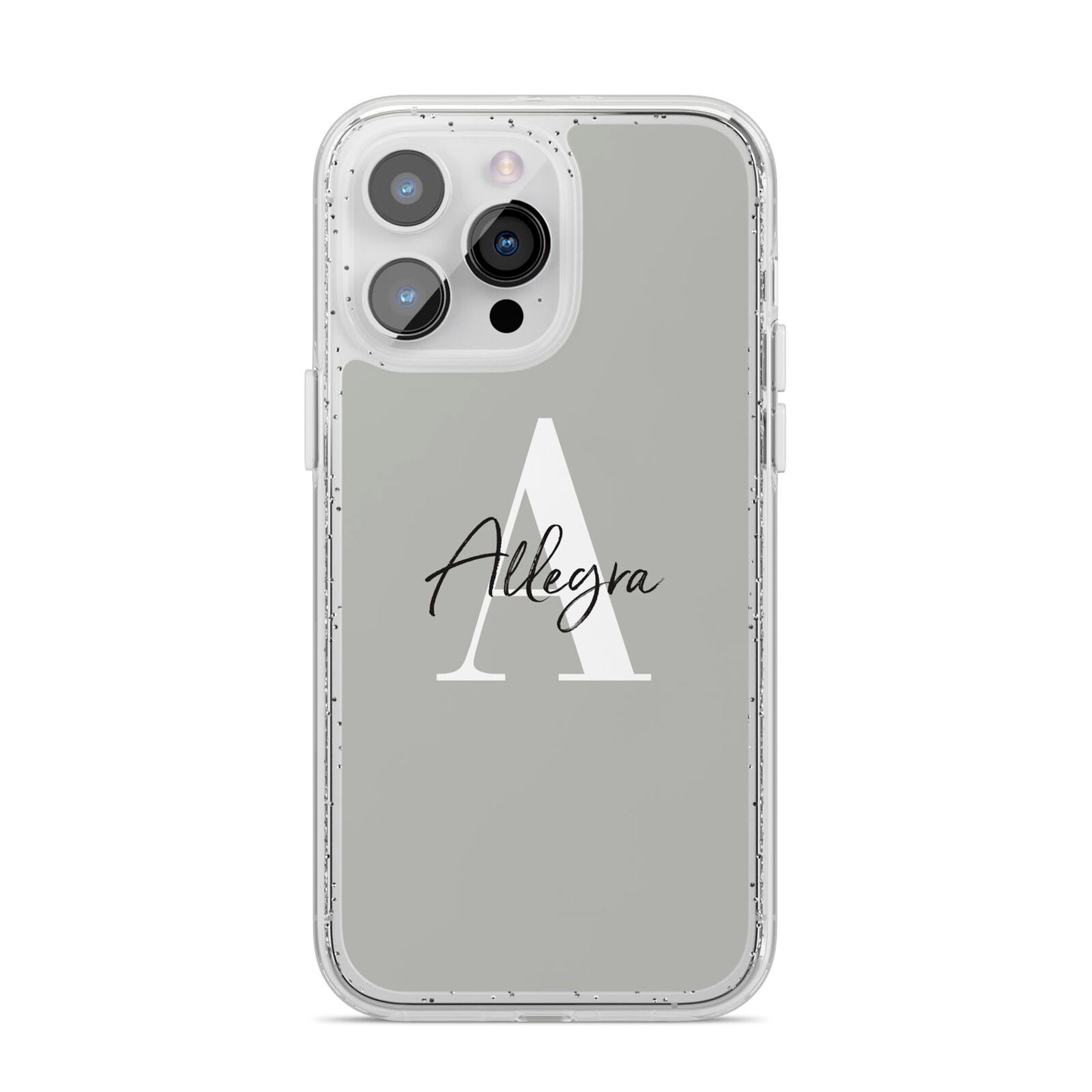 Personalised Grey Initials And Name iPhone 14 Pro Max Glitter Tough Case Silver