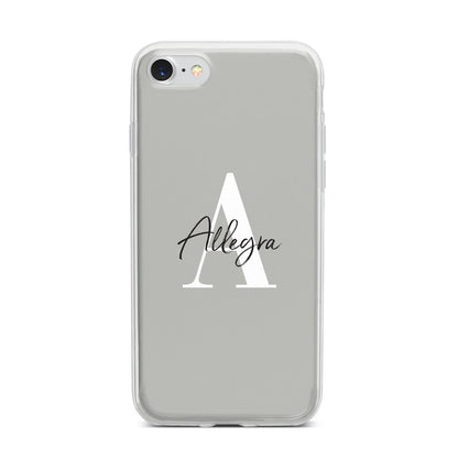 Personalised Grey Initials And Name iPhone 7 Bumper Case on Silver iPhone
