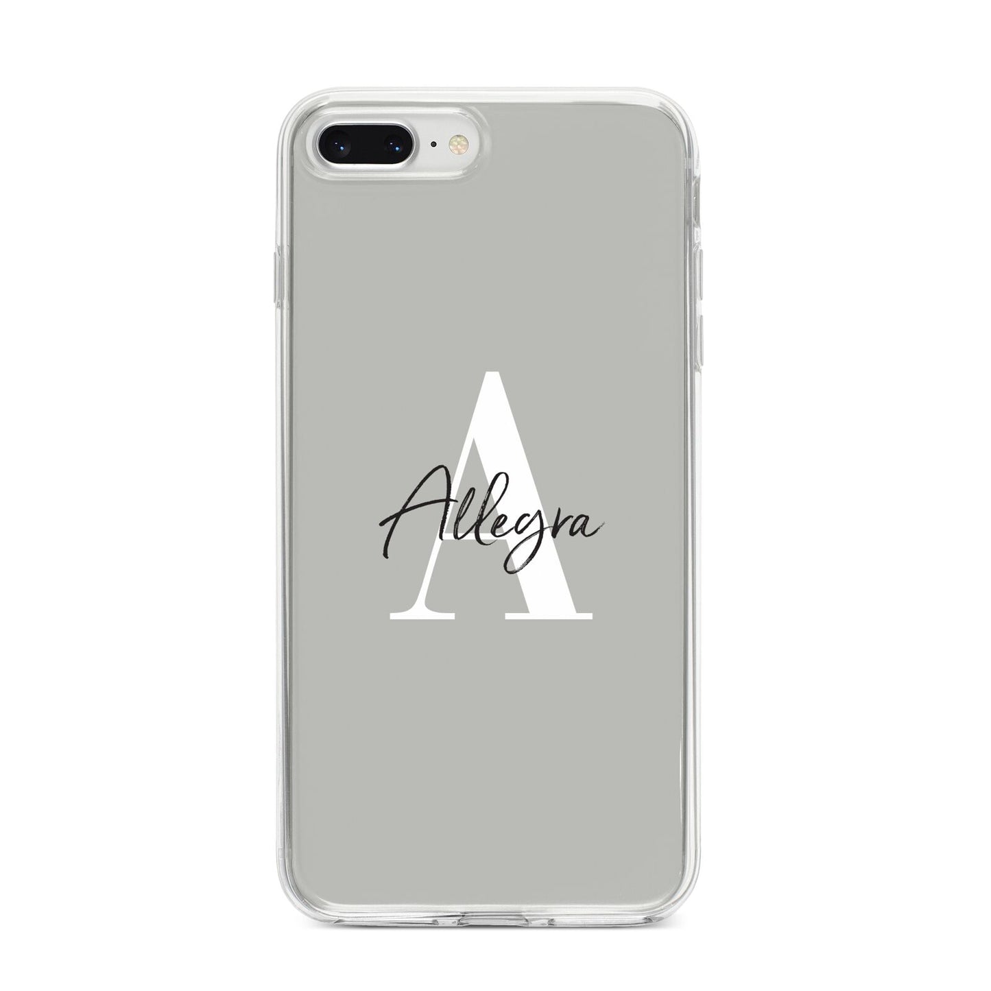 Personalised Grey Initials And Name iPhone 8 Plus Bumper Case on Silver iPhone