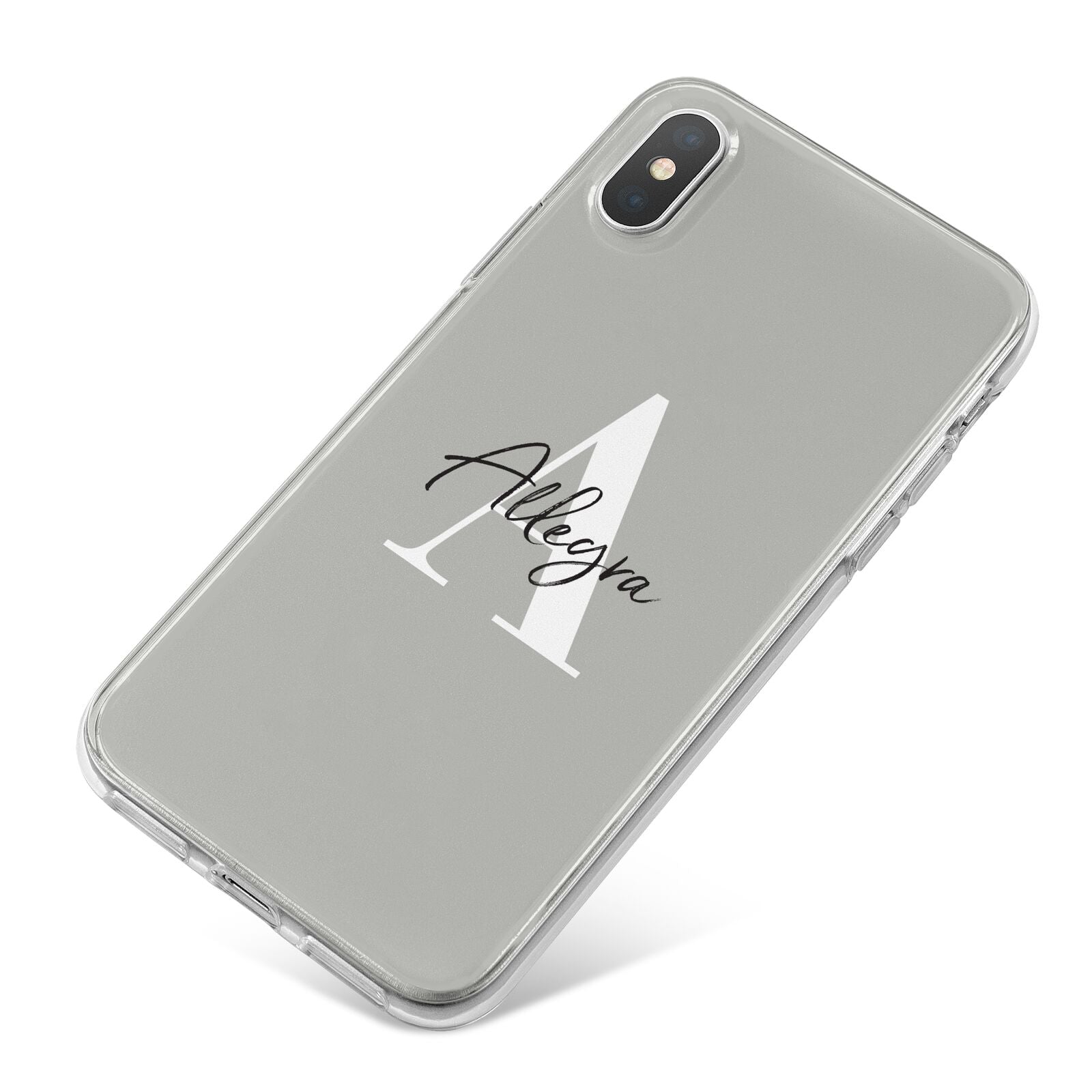 Personalised Grey Initials And Name iPhone X Bumper Case on Silver iPhone