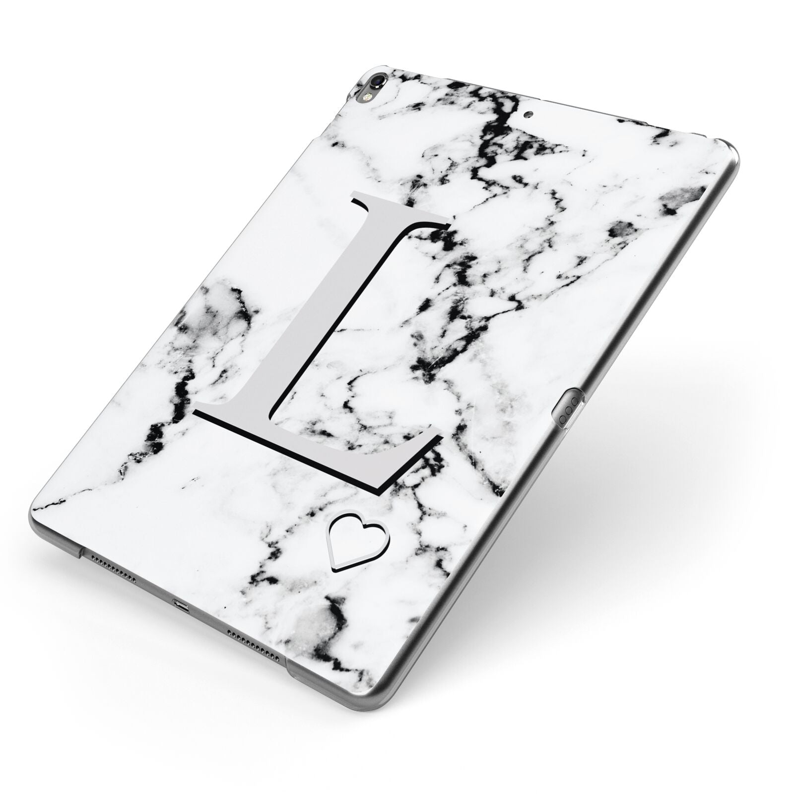 Personalised Grey Initials Heart Marble Apple iPad Case on Grey iPad Side View