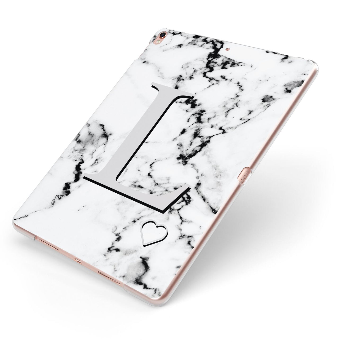 Personalised Grey Initials Heart Marble Apple iPad Case on Rose Gold iPad Side View