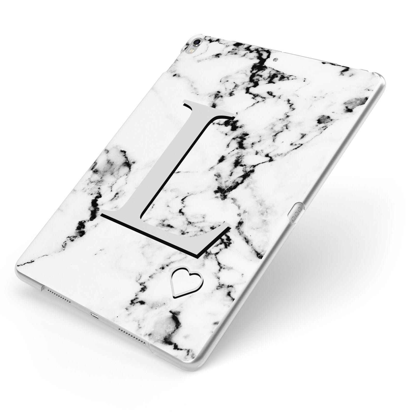 Personalised Grey Initials Heart Marble Apple iPad Case on Silver iPad Side View