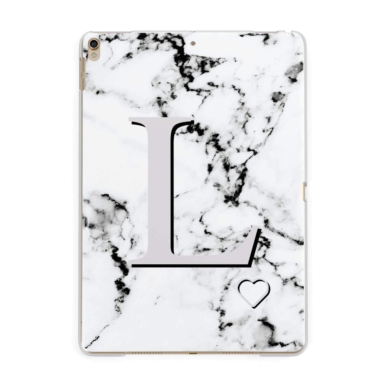 Personalised Grey Initials Heart Marble Apple iPad Gold Case