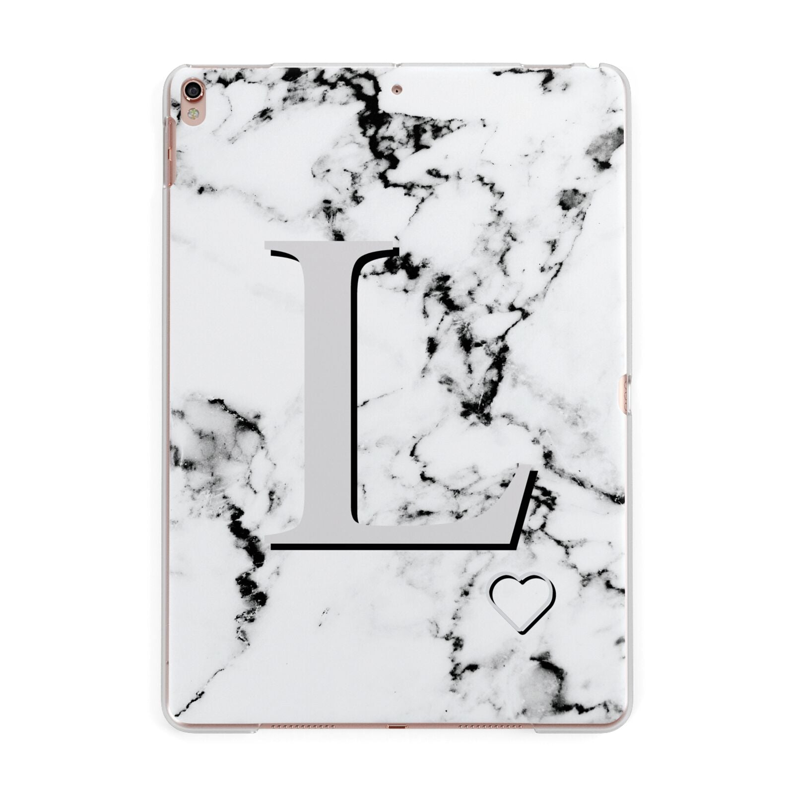 Personalised Grey Initials Heart Marble Apple iPad Rose Gold Case