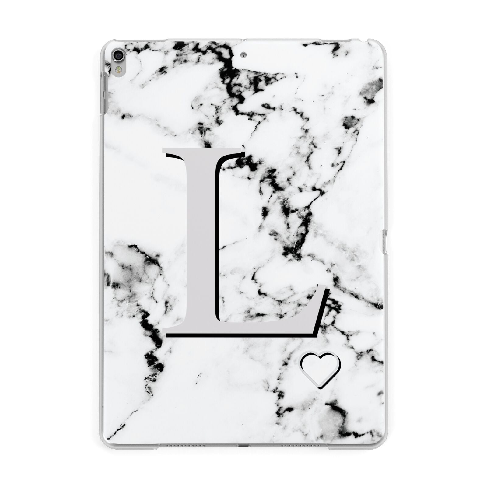 Personalised Grey Initials Heart Marble Apple iPad Silver Case