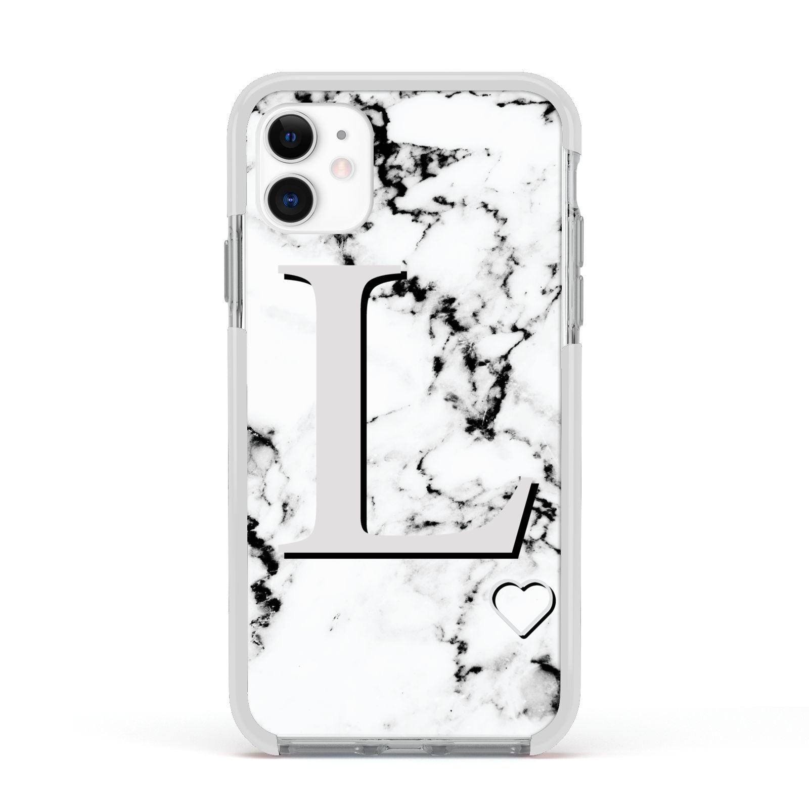 Personalised Grey Initials Heart Marble Apple iPhone 11 in White with White Impact Case