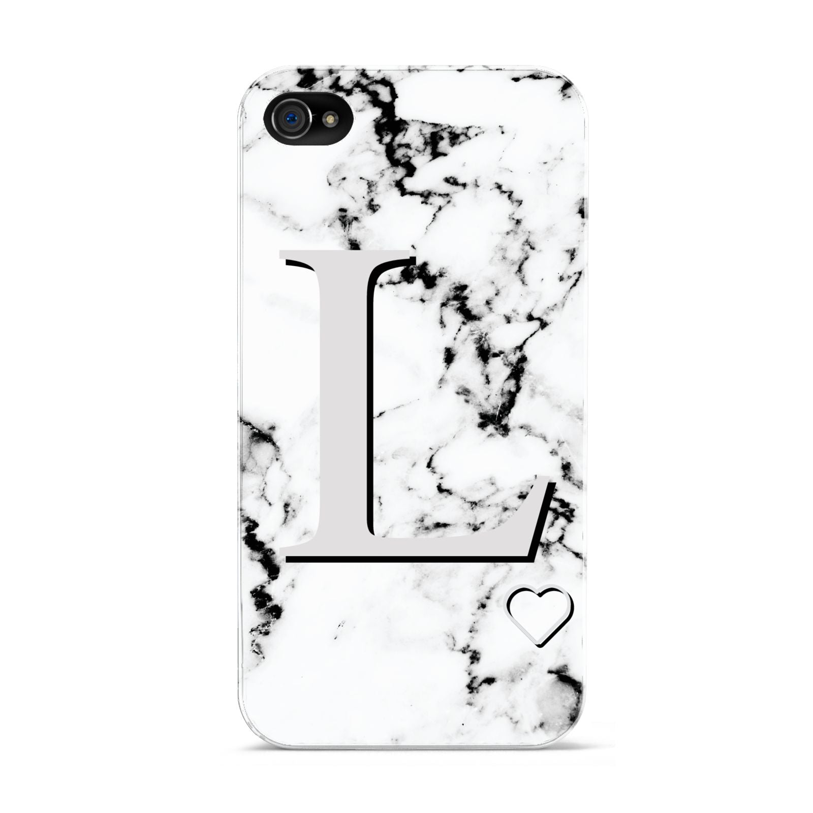 Personalised Grey Initials Heart Marble Apple iPhone 4s Case