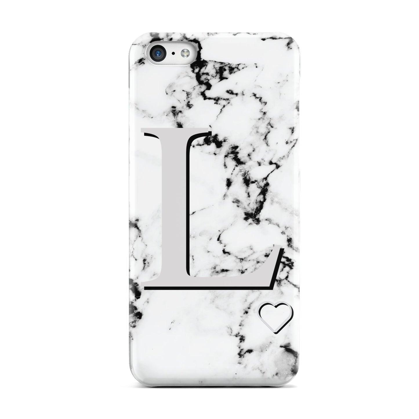 Personalised Grey Initials Heart Marble Apple iPhone 5c Case
