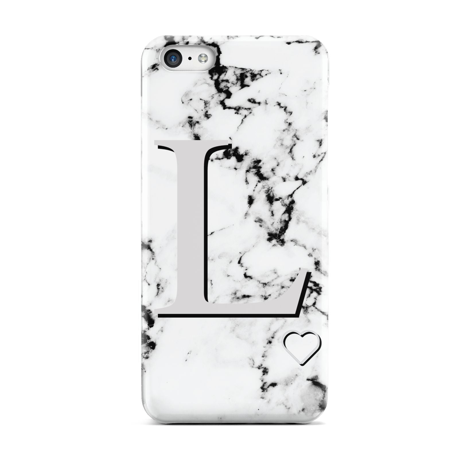 Personalised Grey Initials Heart Marble Apple iPhone 5c Case