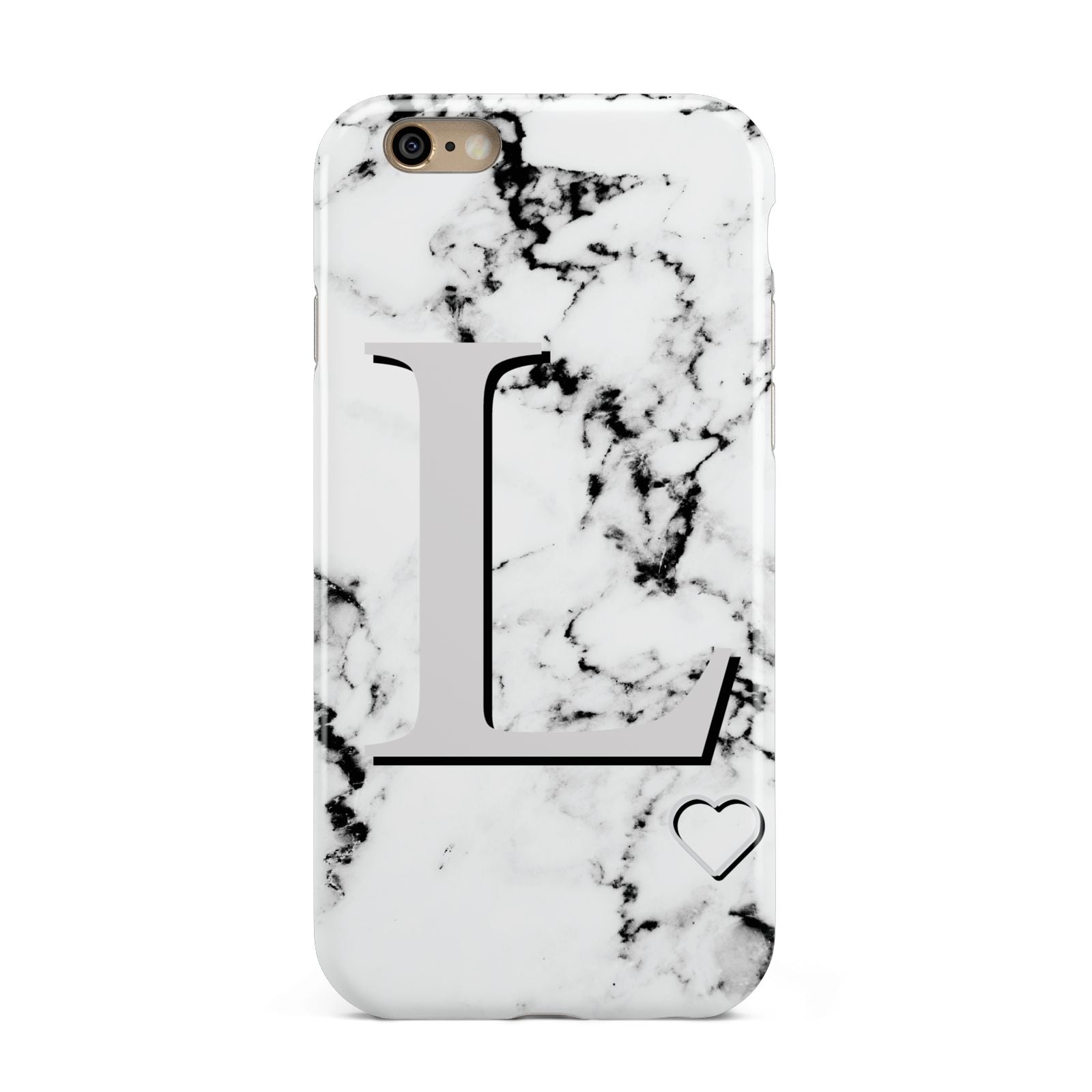 Personalised Grey Initials Heart Marble Apple iPhone 6 3D Tough Case