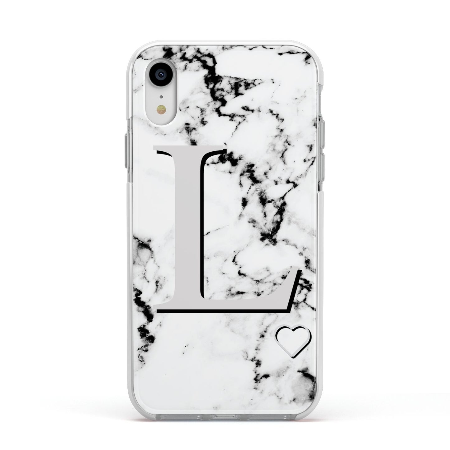 Personalised Grey Initials Heart Marble Apple iPhone XR Impact Case White Edge on Silver Phone