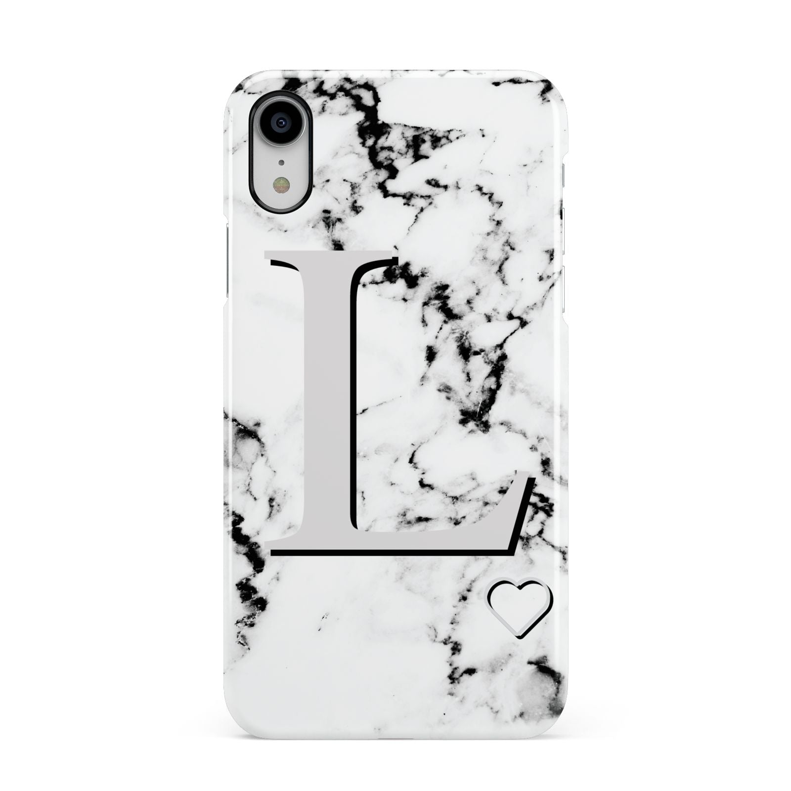 Personalised Grey Initials Heart Marble Apple iPhone XR White 3D Snap Case