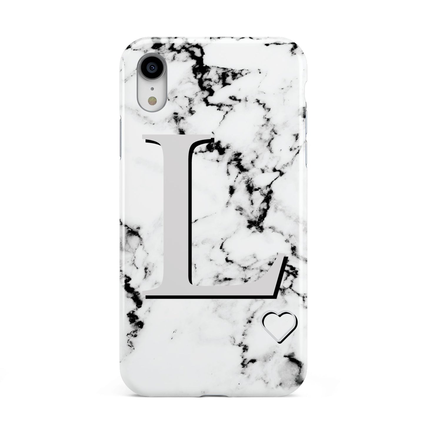 Personalised Grey Initials Heart Marble Apple iPhone XR White 3D Tough Case