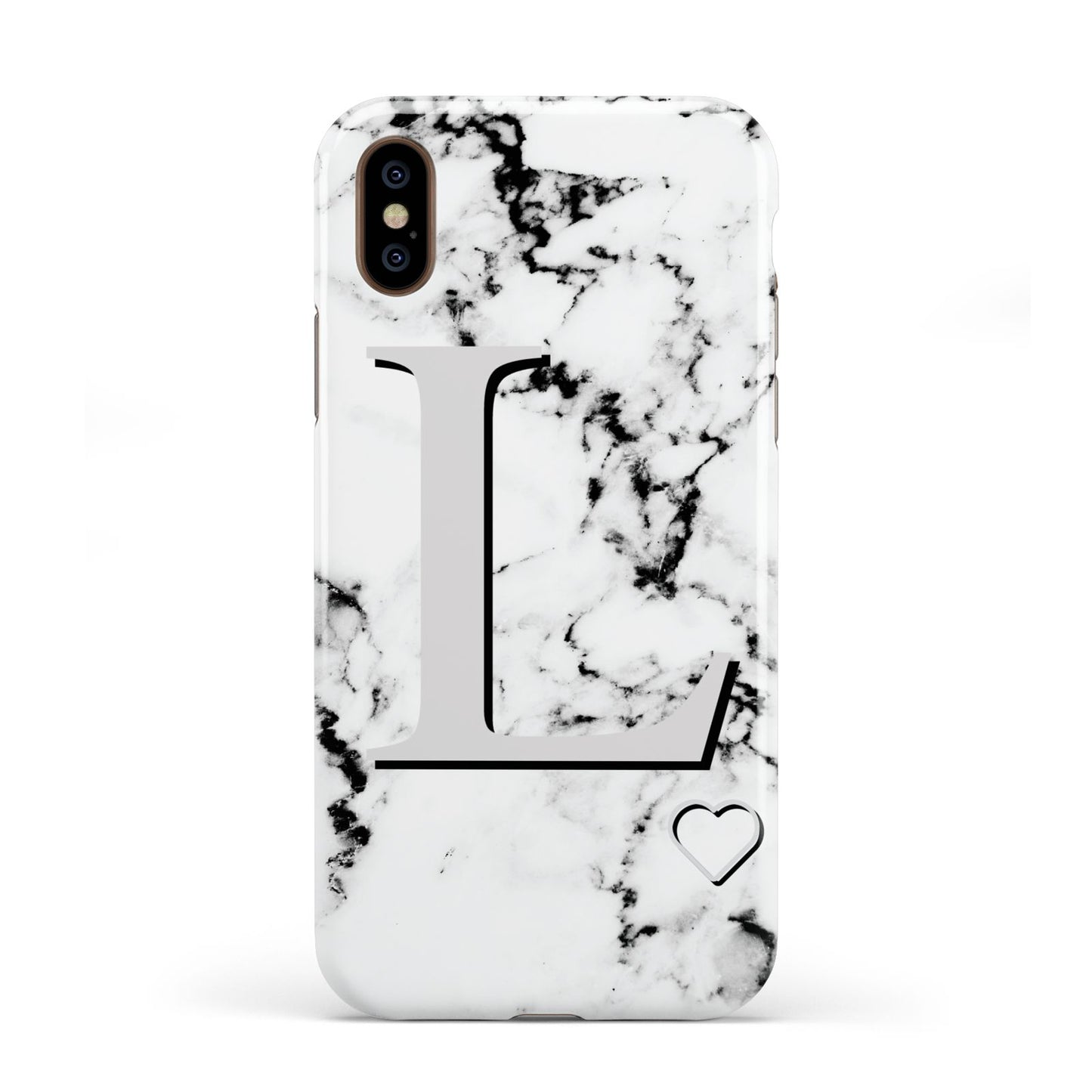 Personalised Grey Initials Heart Marble Apple iPhone XS 3D Tough