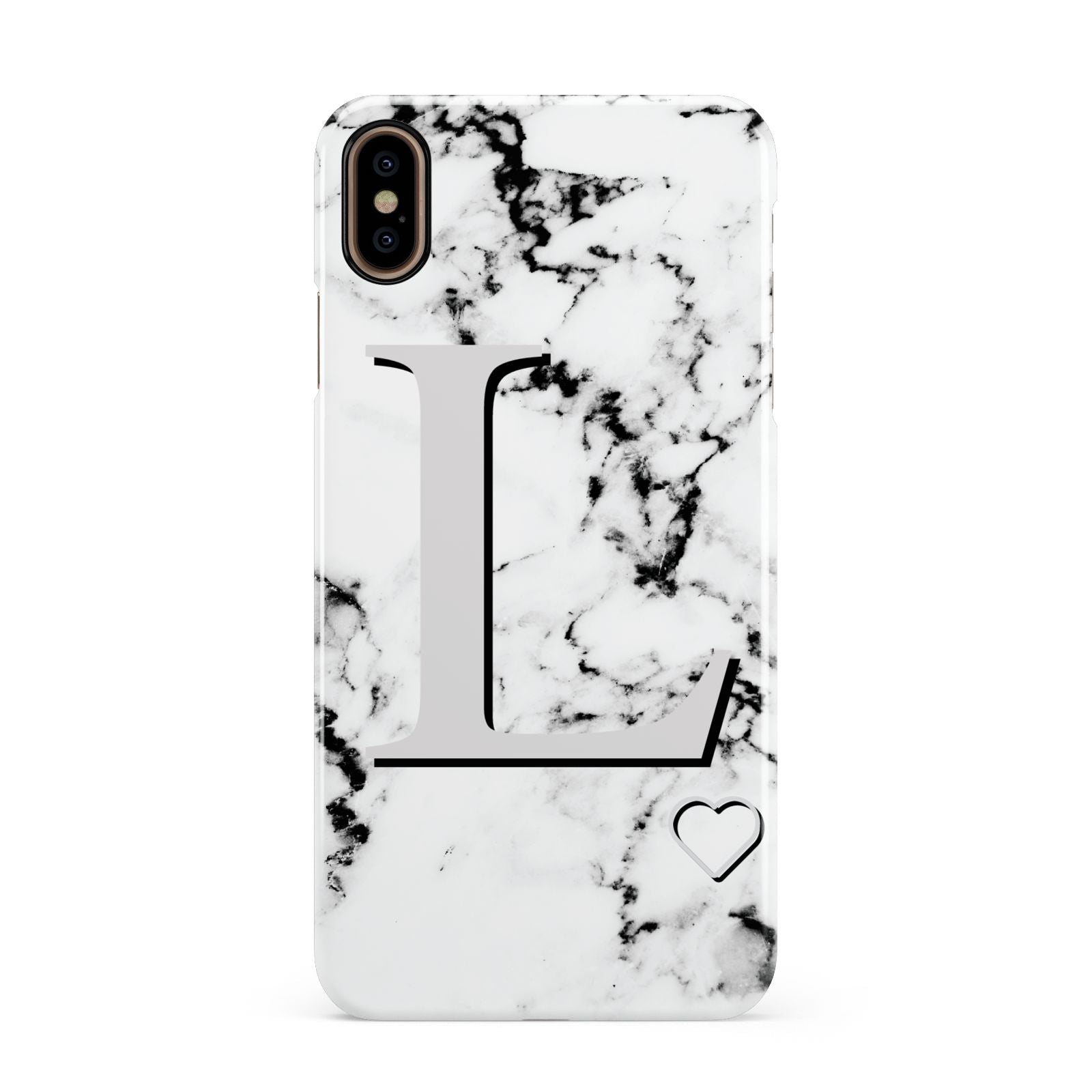 Personalised Grey Initials Heart Marble Apple iPhone Xs Max 3D Snap Case