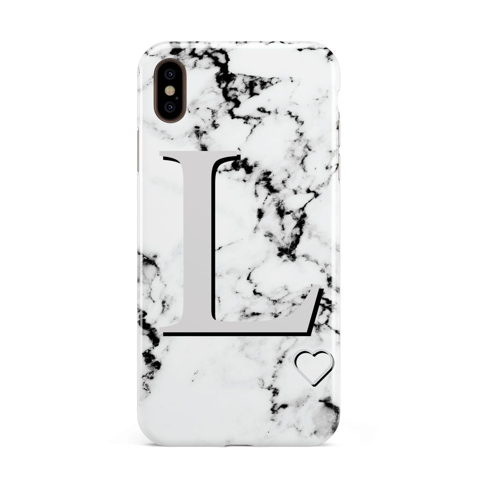 Personalised Grey Initials Heart Marble Apple iPhone Xs Max 3D Tough Case