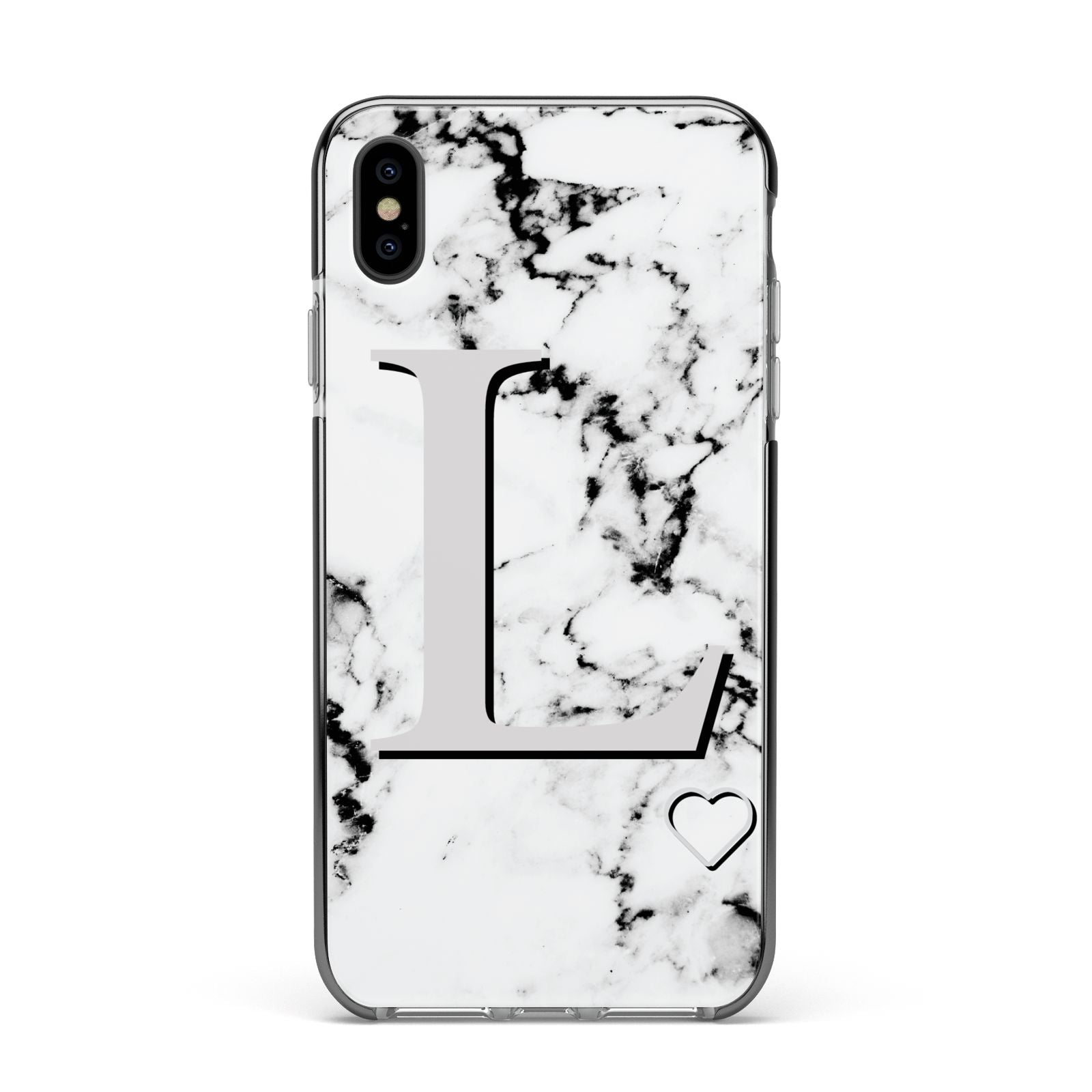 Personalised Grey Initials Heart Marble Apple iPhone Xs Max Impact Case Black Edge on Black Phone