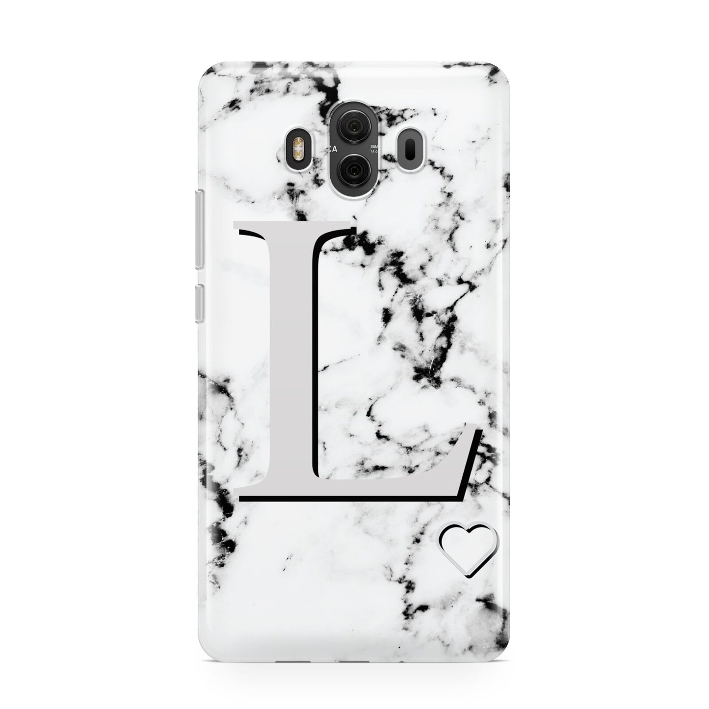 Personalised Grey Initials Heart Marble Huawei Mate 10 Protective Phone Case