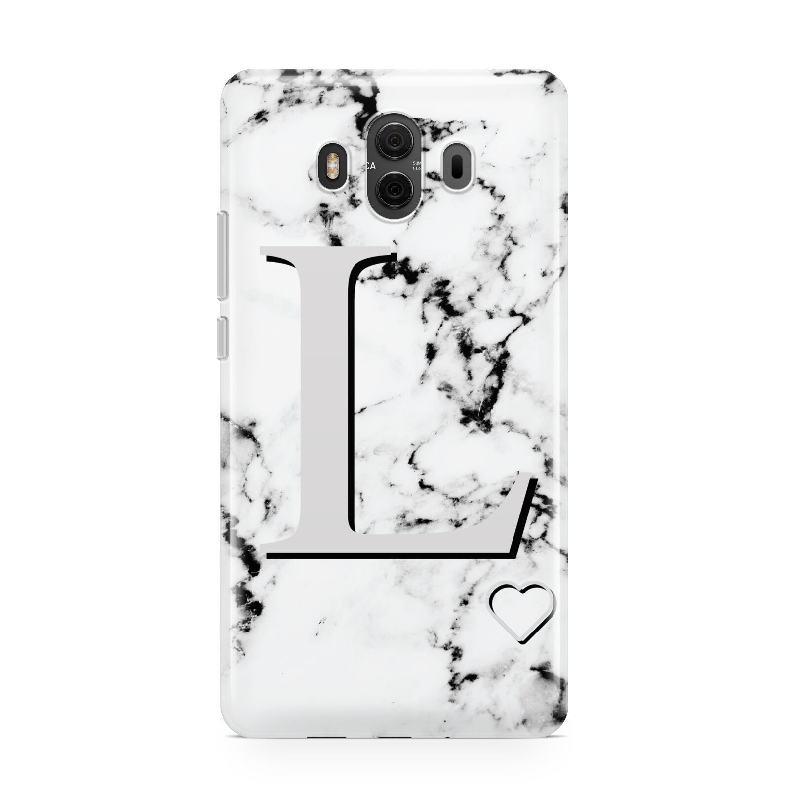 Personalised Grey Initials Heart Marble Huawei Mate 10 Protective Phone Case