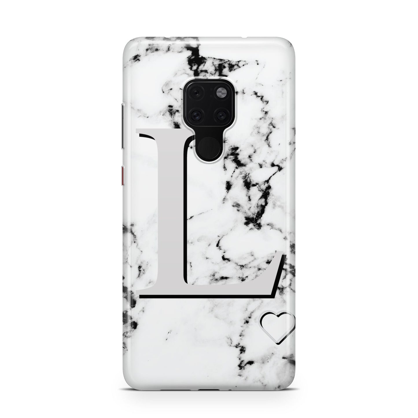 Personalised Grey Initials Heart Marble Huawei Mate 20 Phone Case