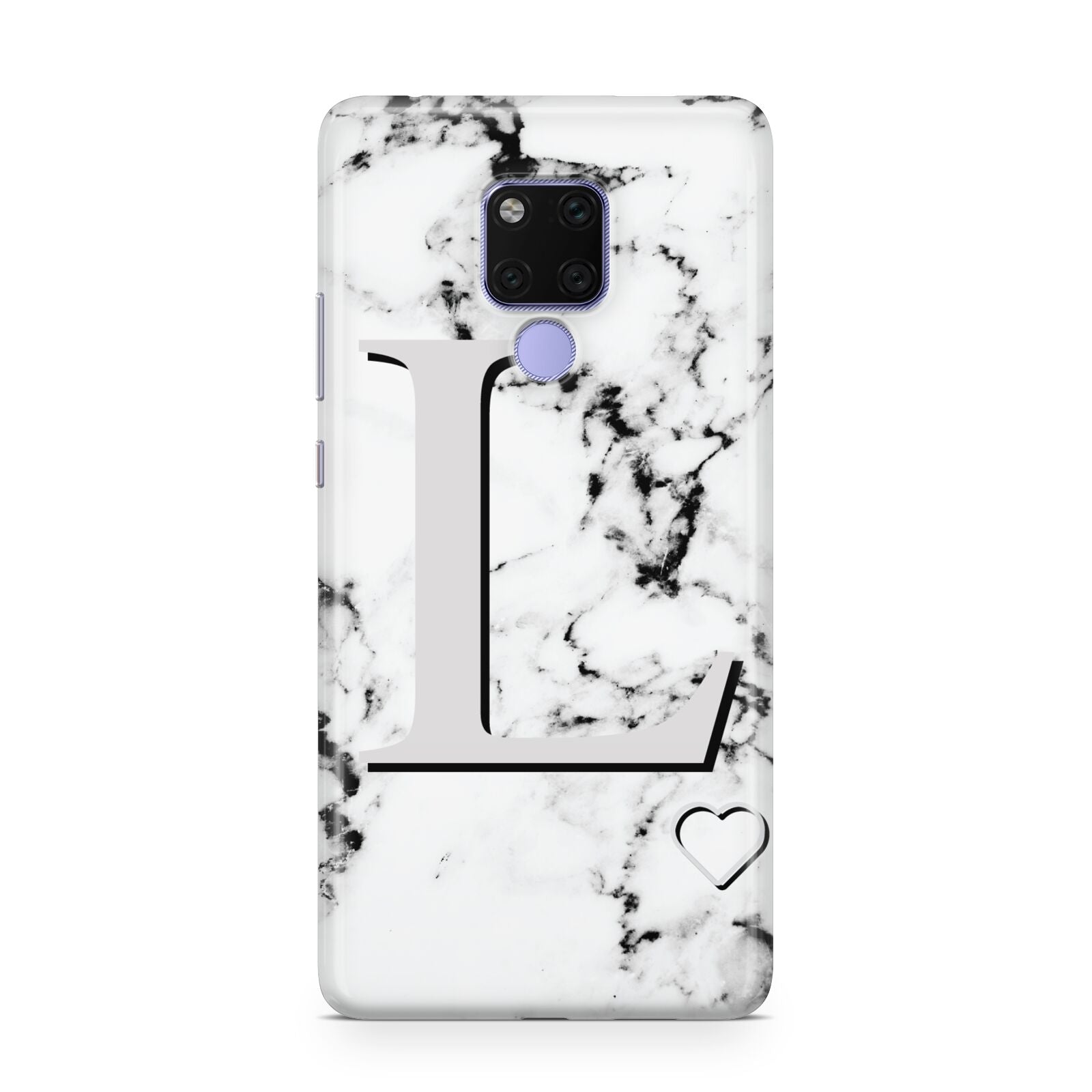 Personalised Grey Initials Heart Marble Huawei Mate 20X Phone Case