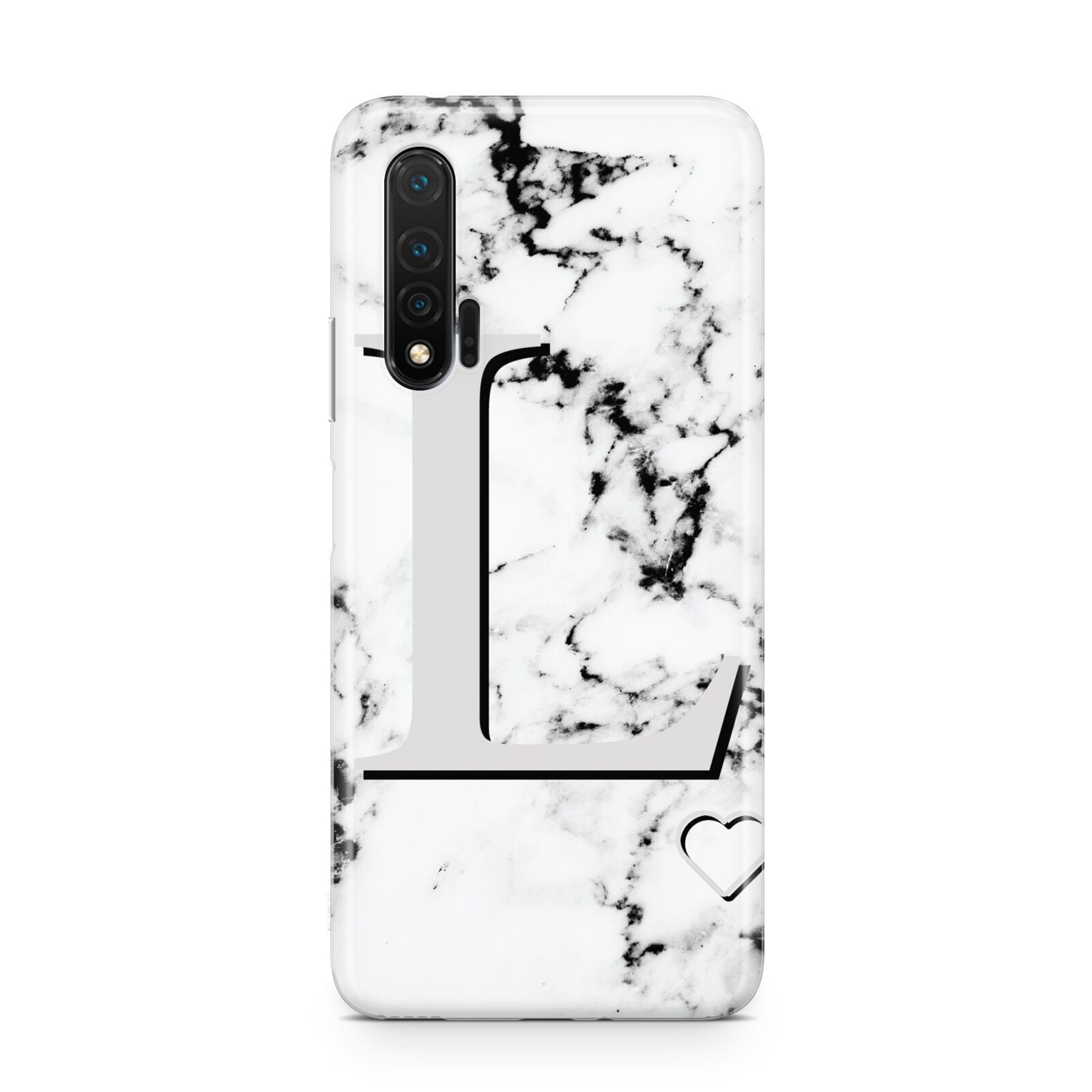 Personalised Grey Initials Heart Marble Huawei Nova 6 Phone Case