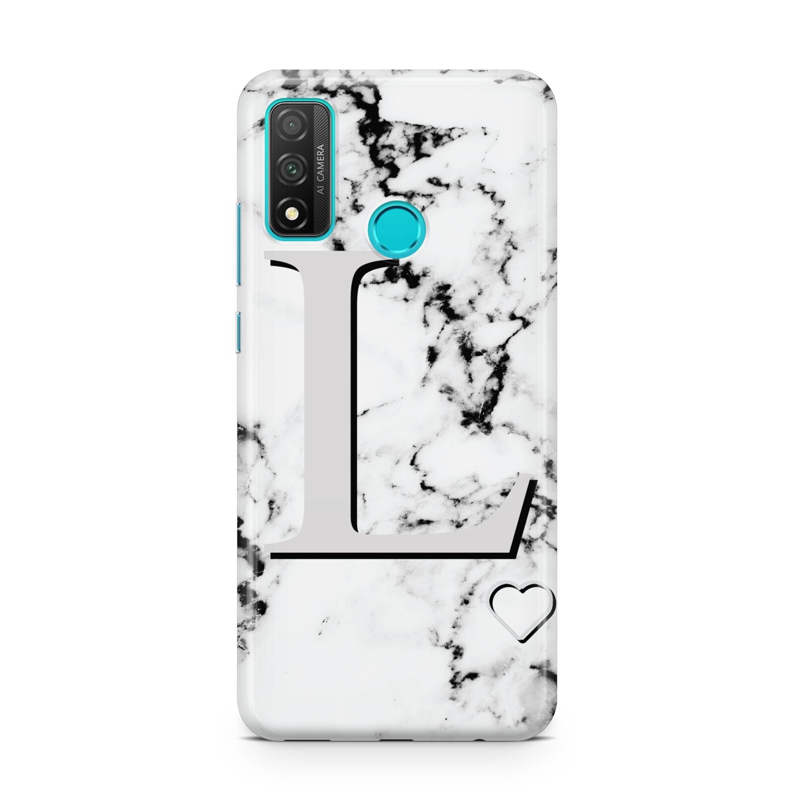 Personalised Grey Initials Heart Marble Huawei P Smart 2020