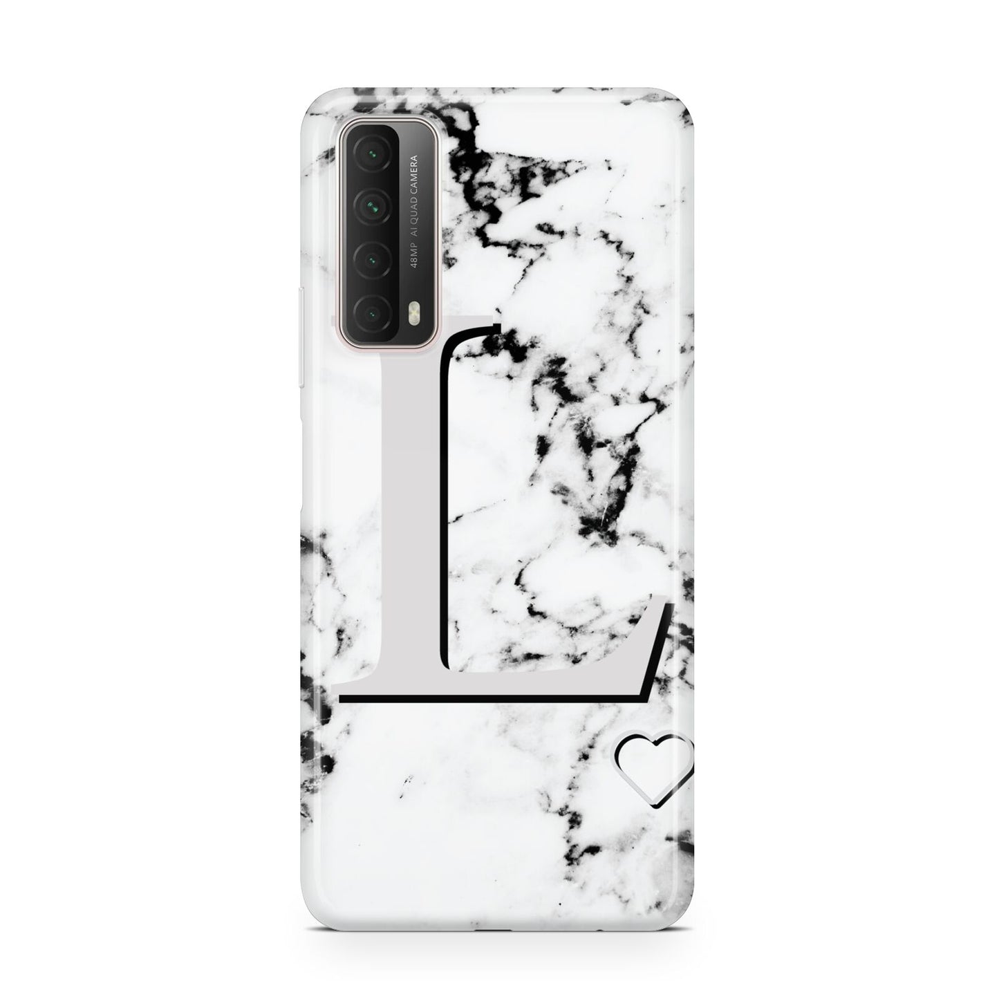 Personalised Grey Initials Heart Marble Huawei P Smart 2021