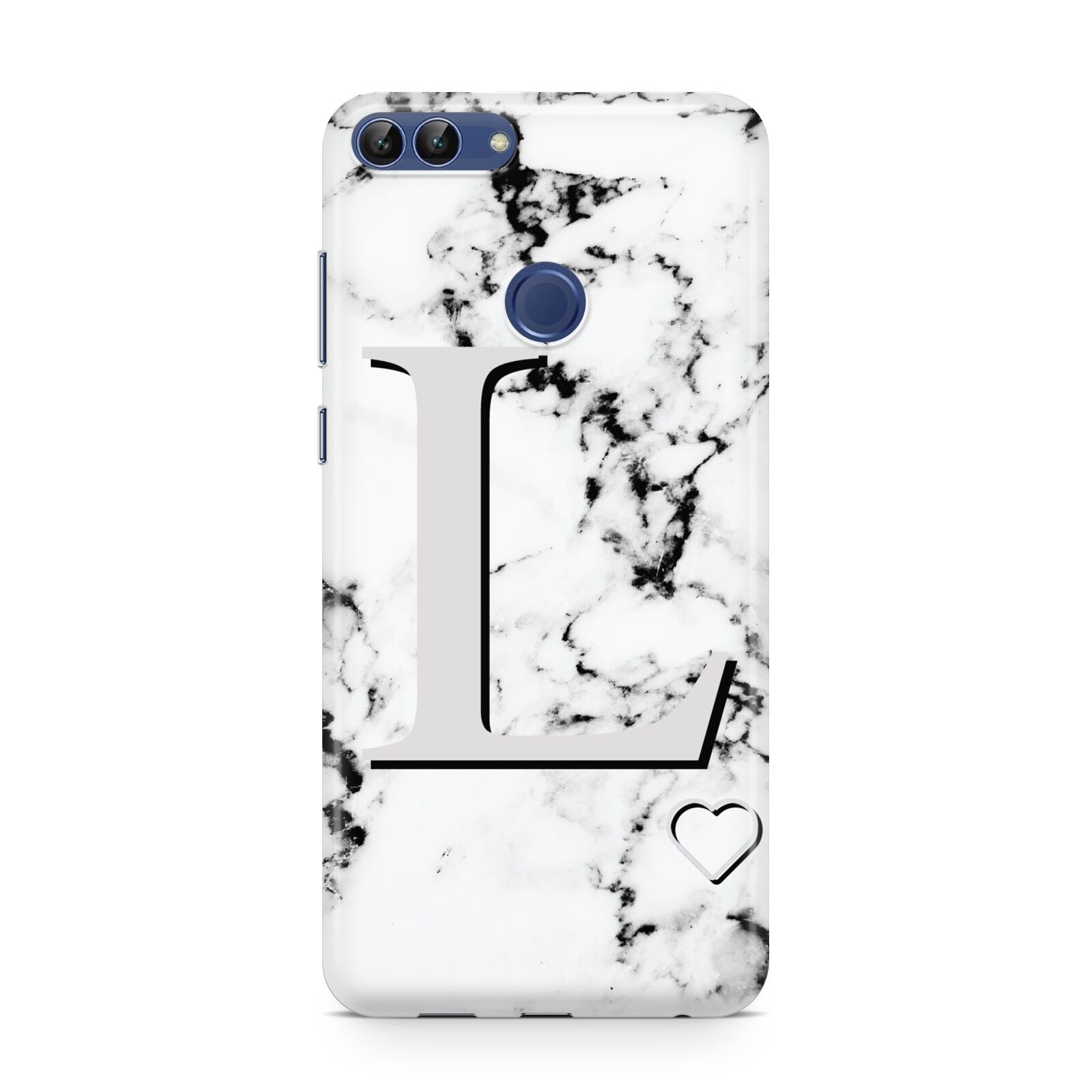Personalised Grey Initials Heart Marble Huawei P Smart Case