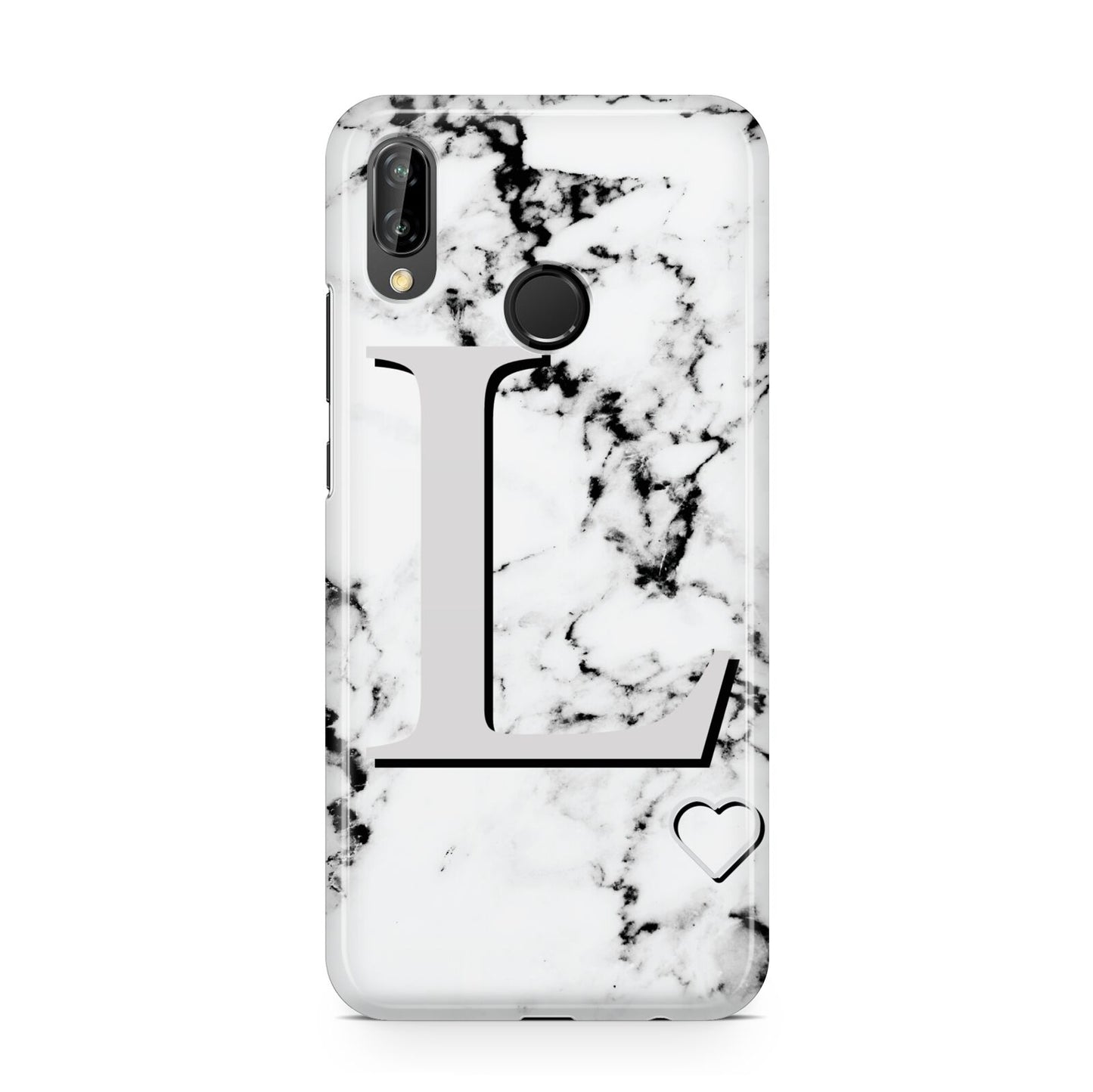 Personalised Grey Initials Heart Marble Huawei P20 Lite Phone Case