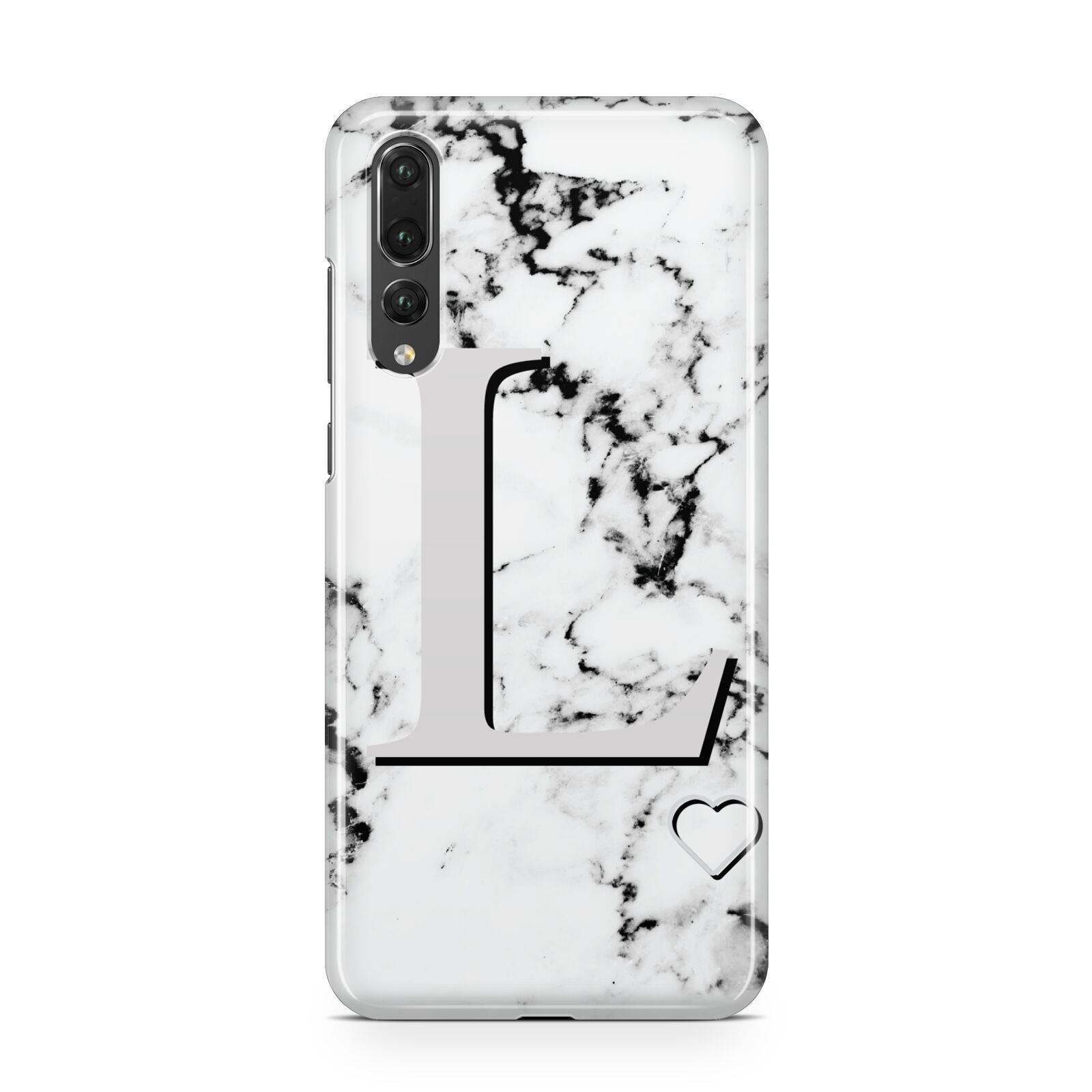 Personalised Grey Initials Heart Marble Huawei P20 Pro Phone Case