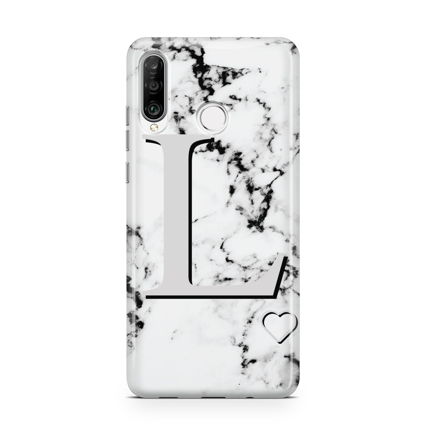 Personalised Grey Initials Heart Marble Huawei P30 Lite Phone Case