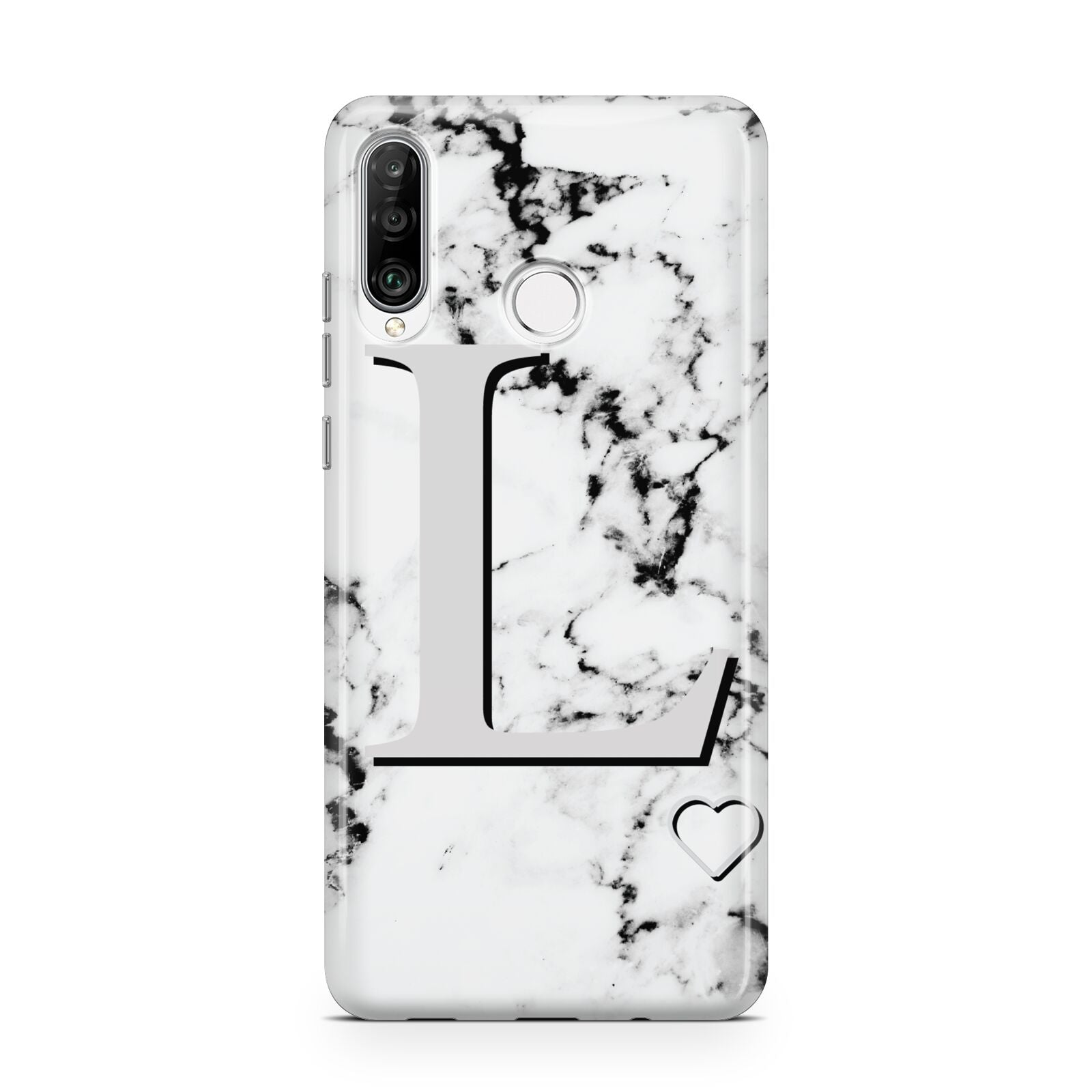Personalised Grey Initials Heart Marble Huawei P30 Lite Phone Case