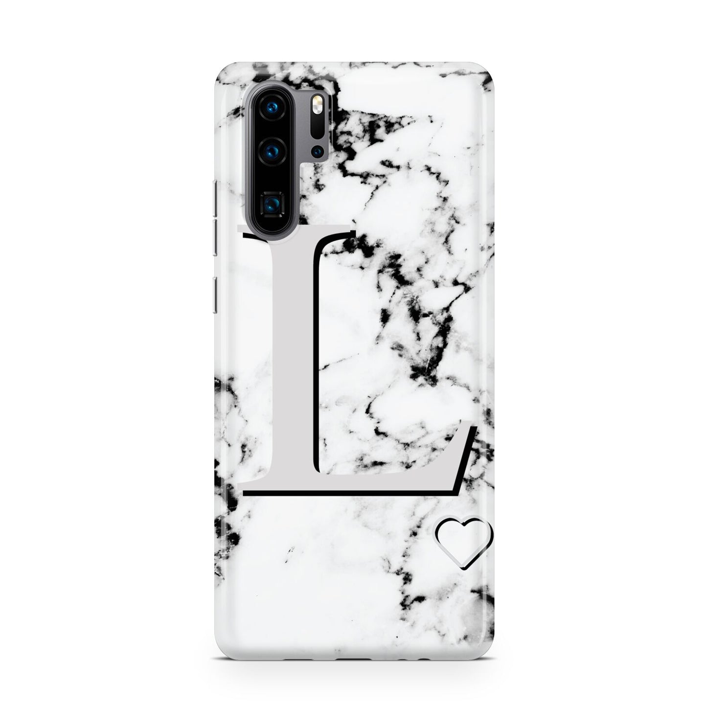 Personalised Grey Initials Heart Marble Huawei P30 Pro Phone Case