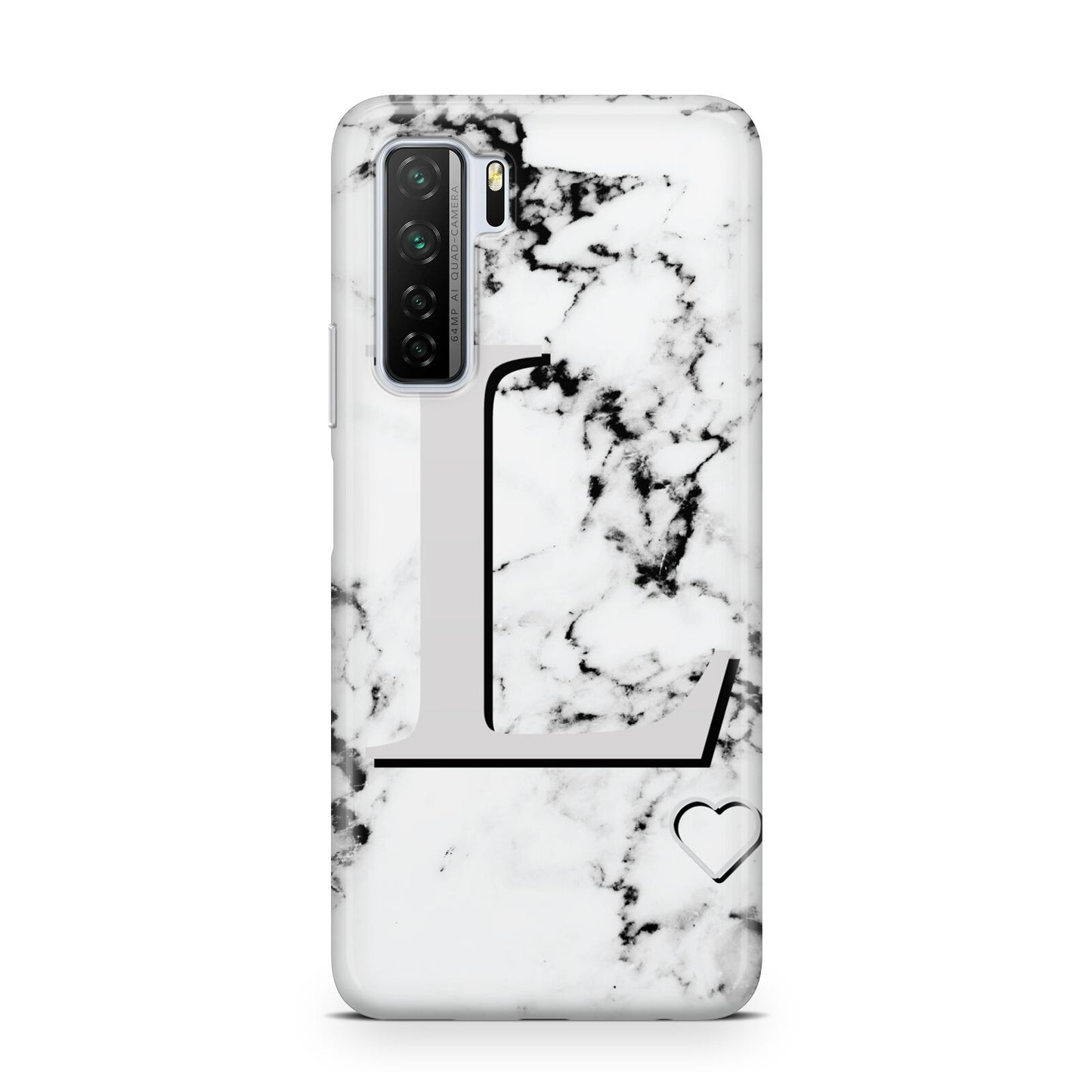 Personalised Grey Initials Heart Marble Huawei P40 Lite 5G Phone Case
