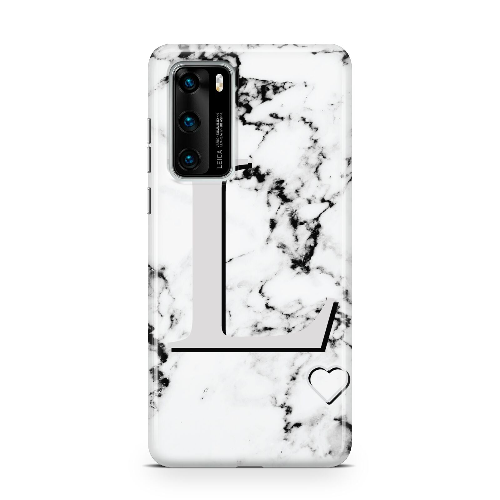 Personalised Grey Initials Heart Marble Huawei P40 Phone Case