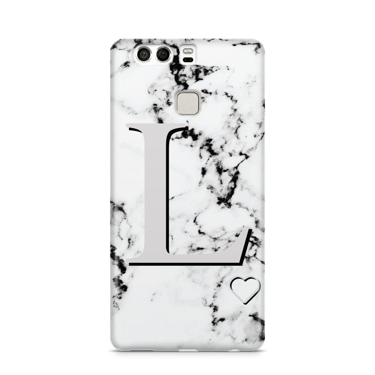 Personalised Grey Initials Heart Marble Huawei P9 Case