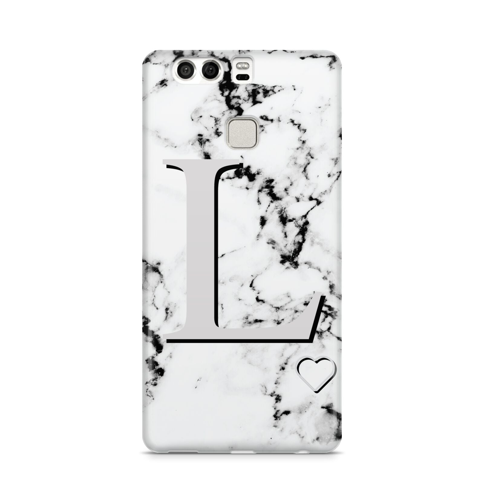 Personalised Grey Initials Heart Marble Huawei P9 Case