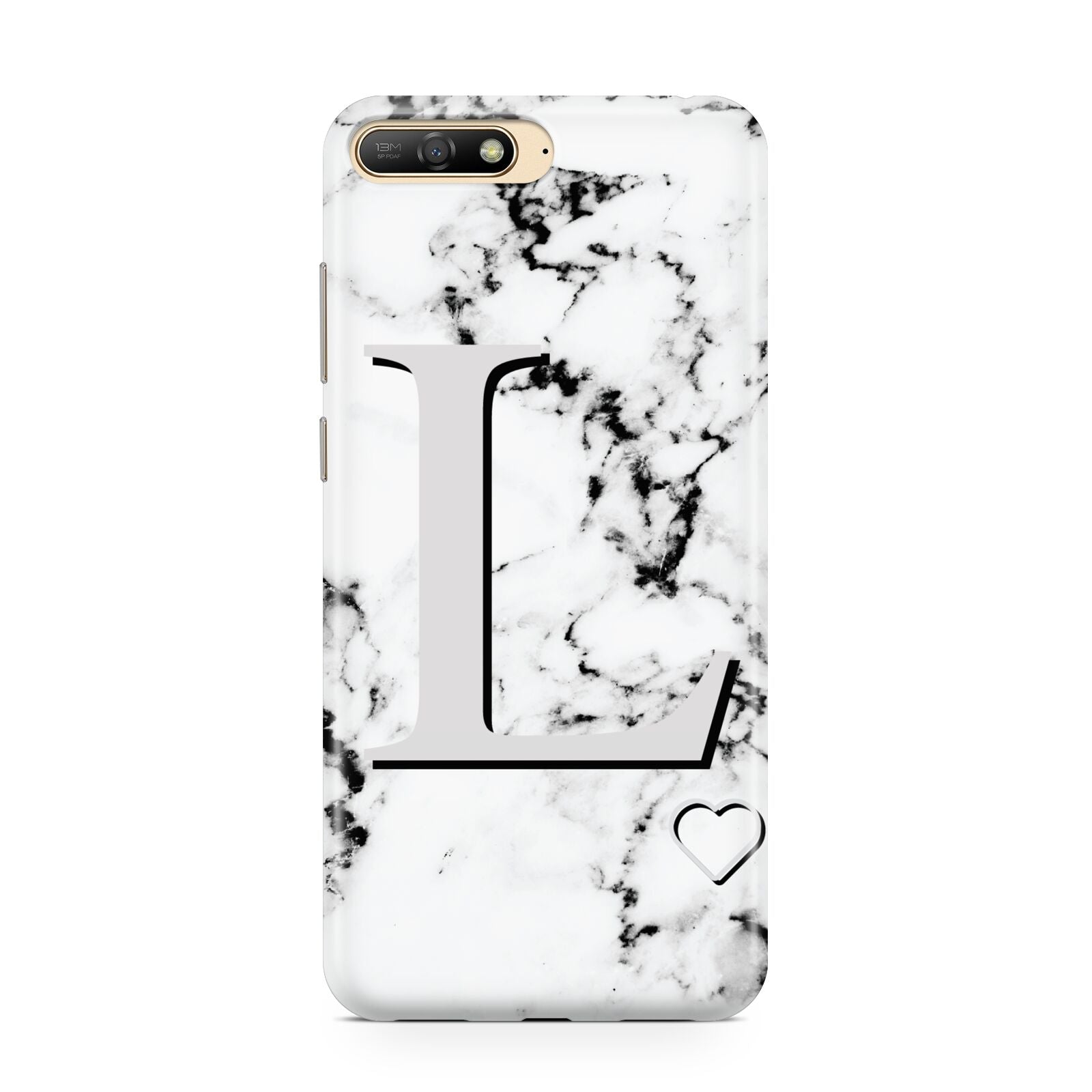Personalised Grey Initials Heart Marble Huawei Y6 2018