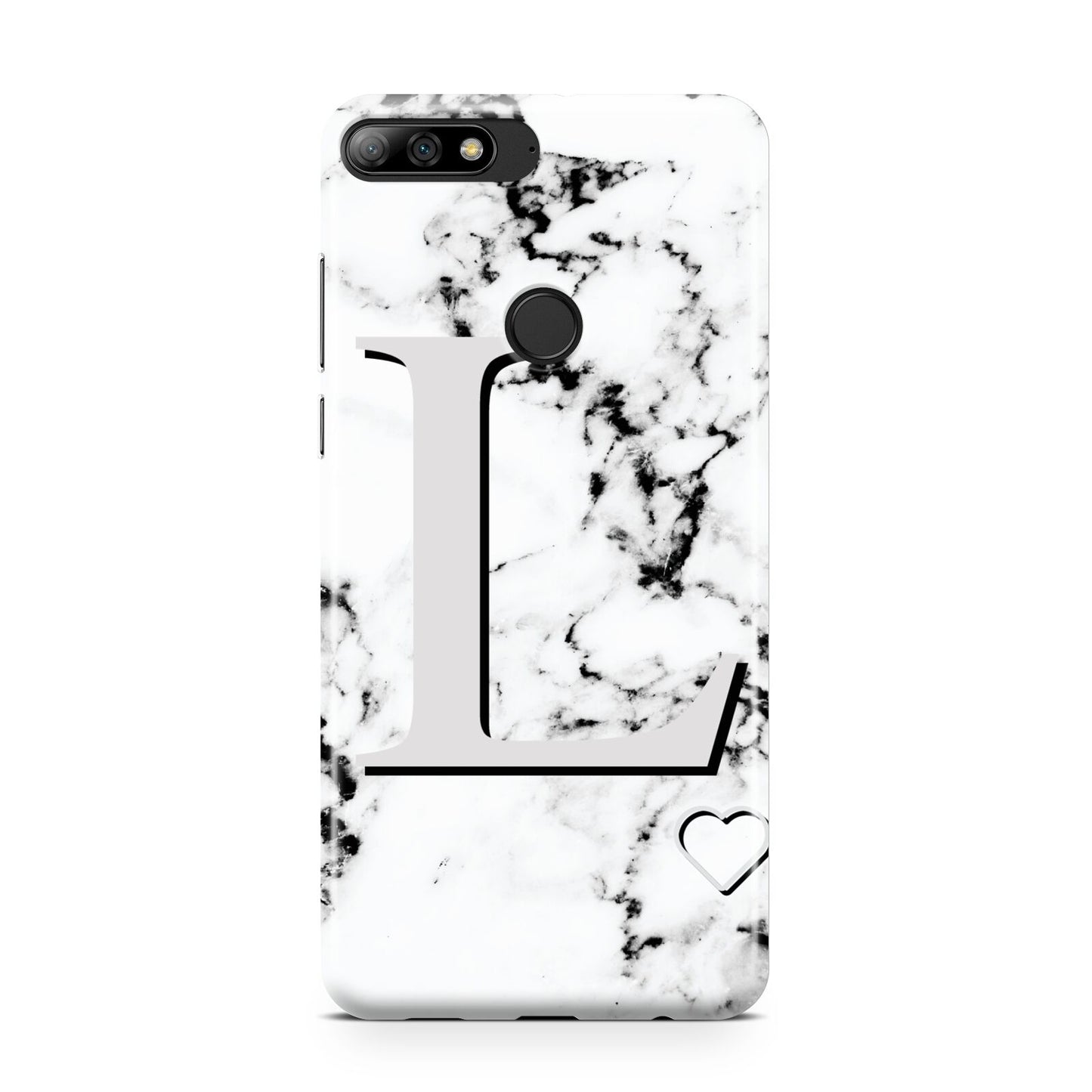 Personalised Grey Initials Heart Marble Huawei Y7 2018