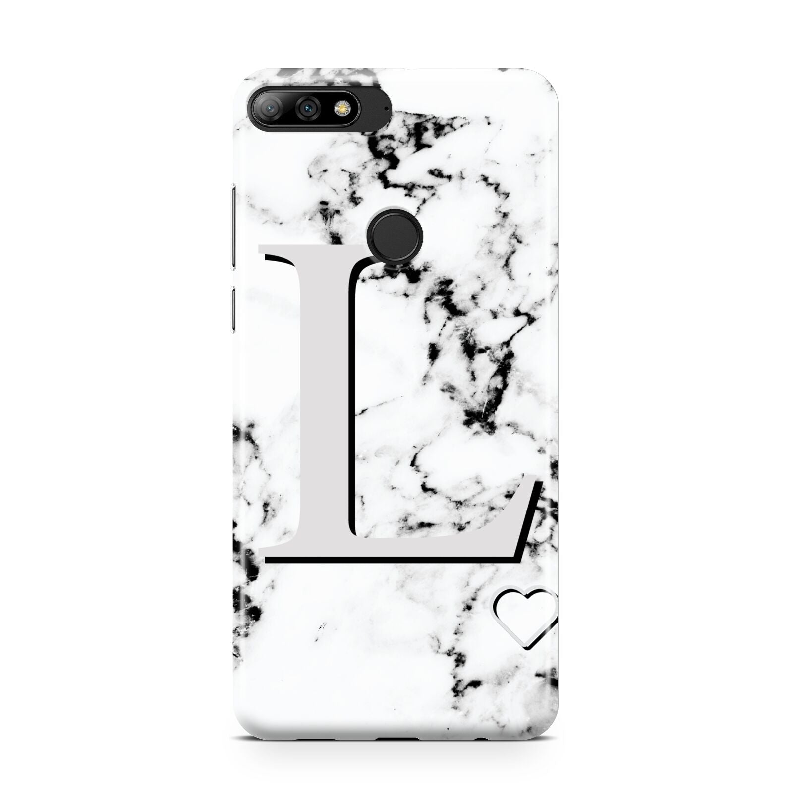 Personalised Grey Initials Heart Marble Huawei Y7 2018